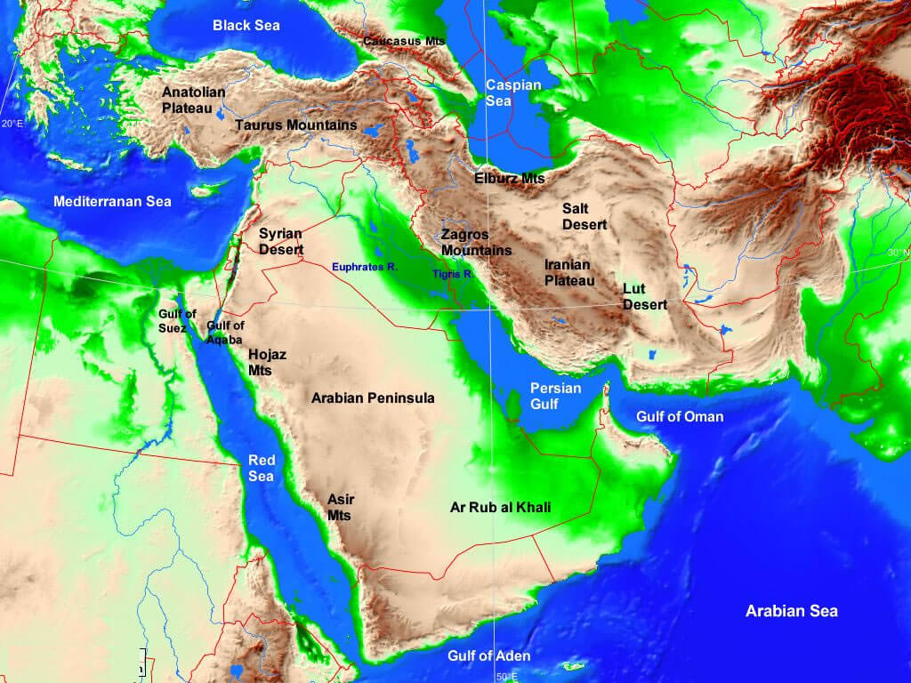 West Asia physical map