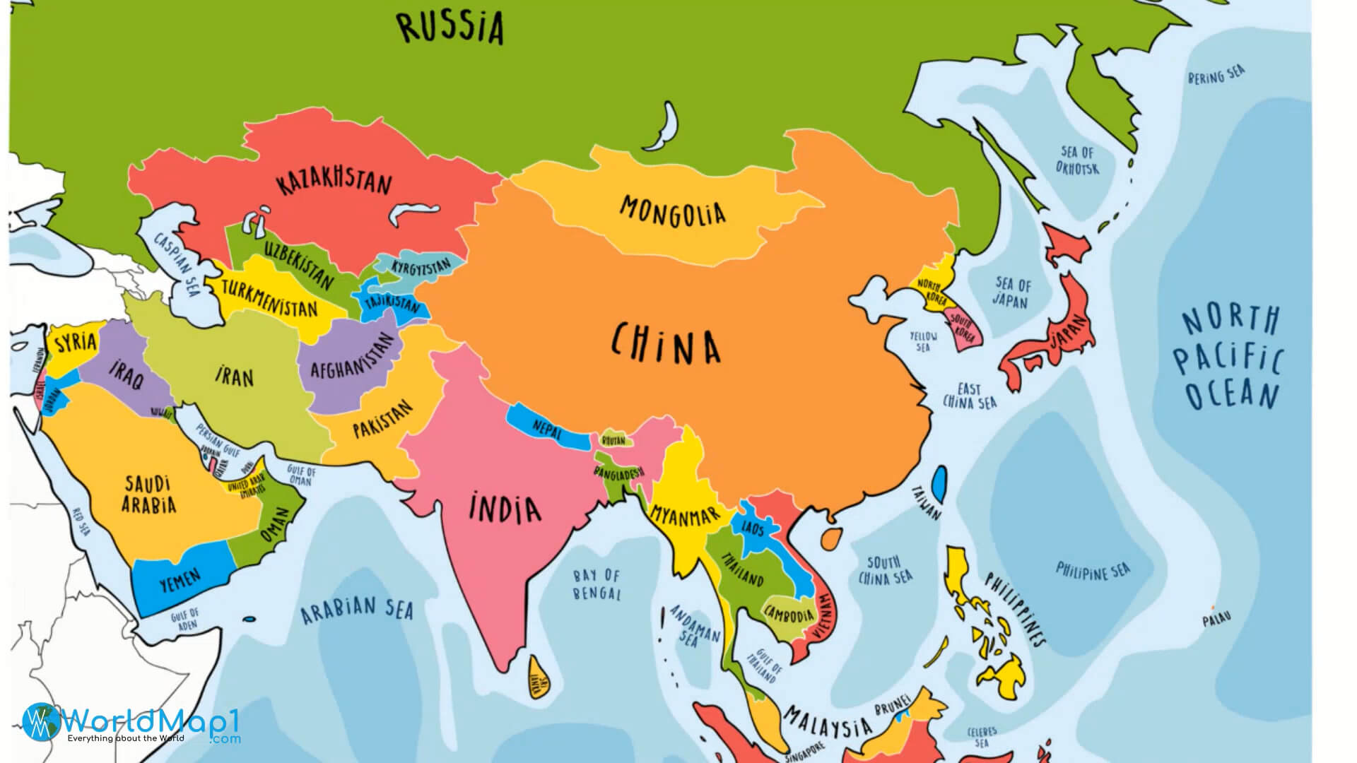 Asia and pacific ocean map