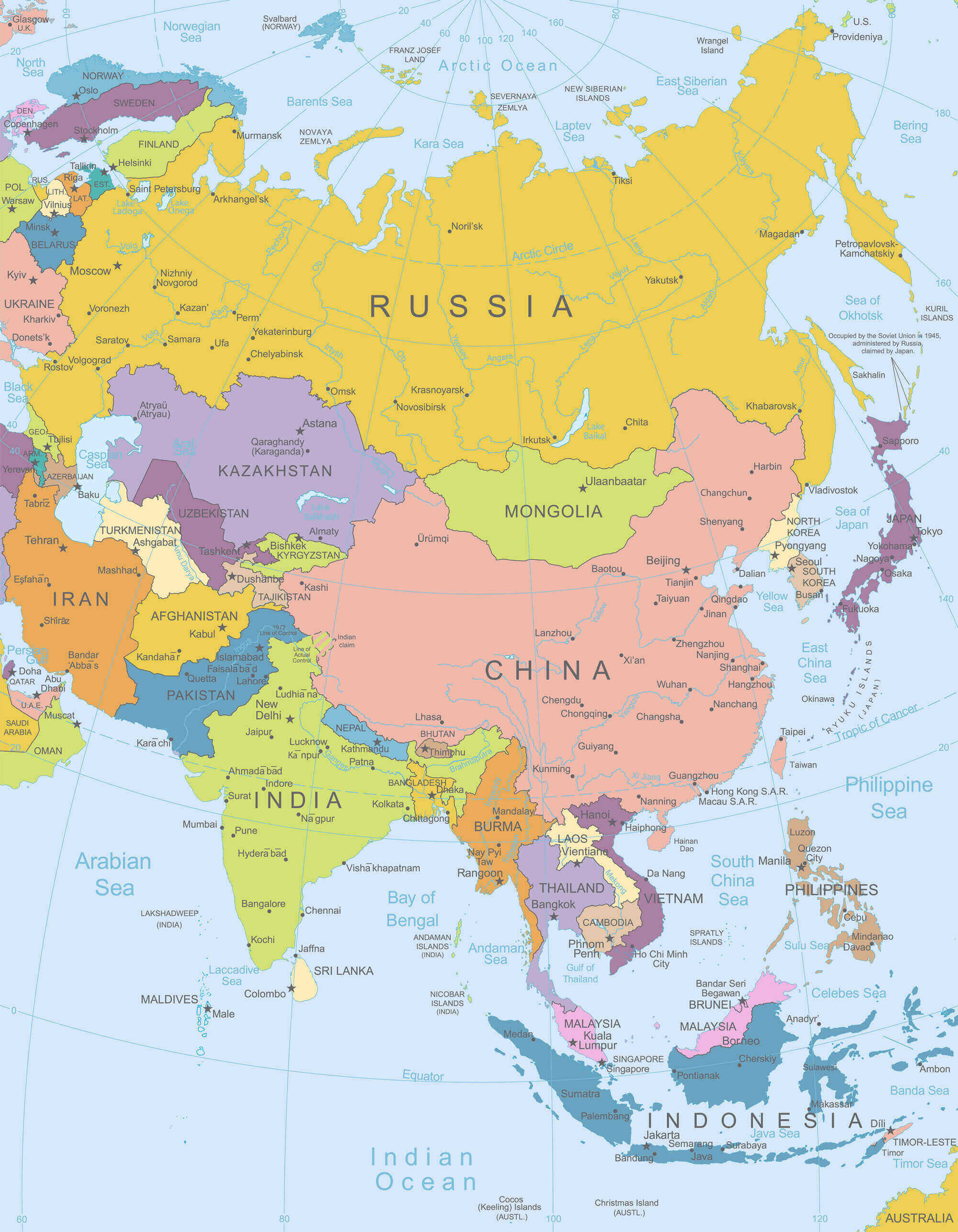 Asia highly detailed map
