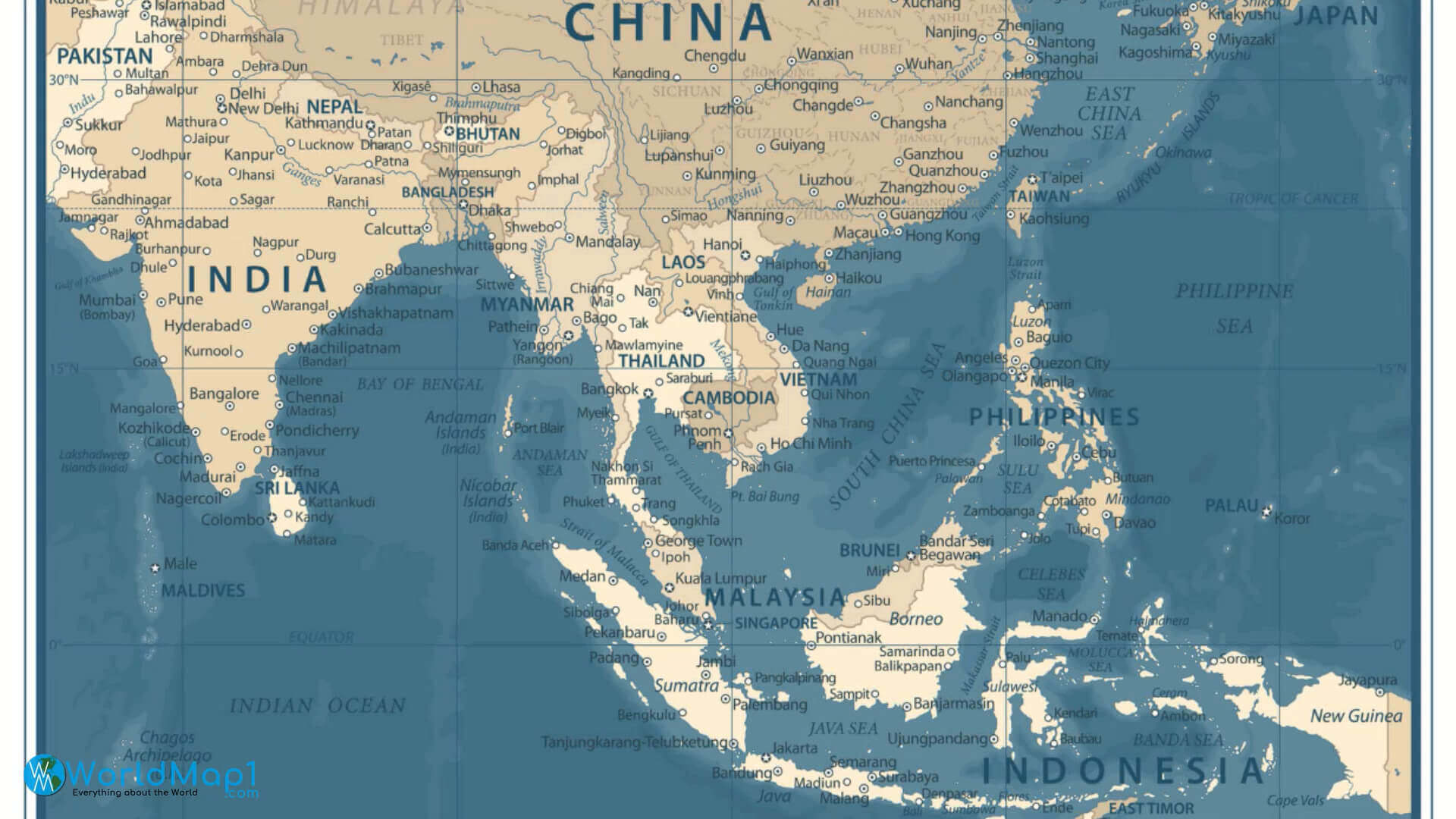 Asia map and major cities