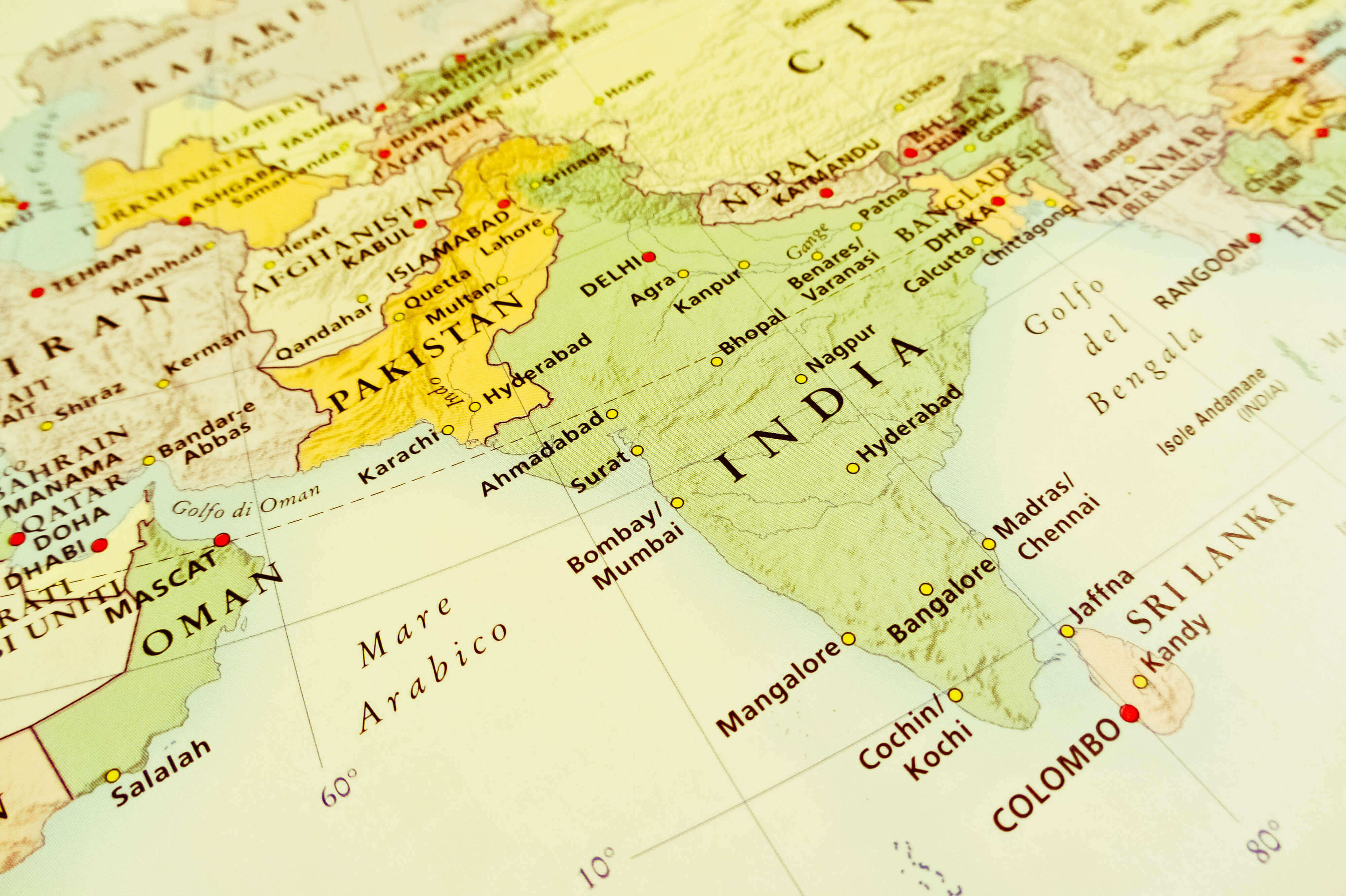 Asia map with India geography view