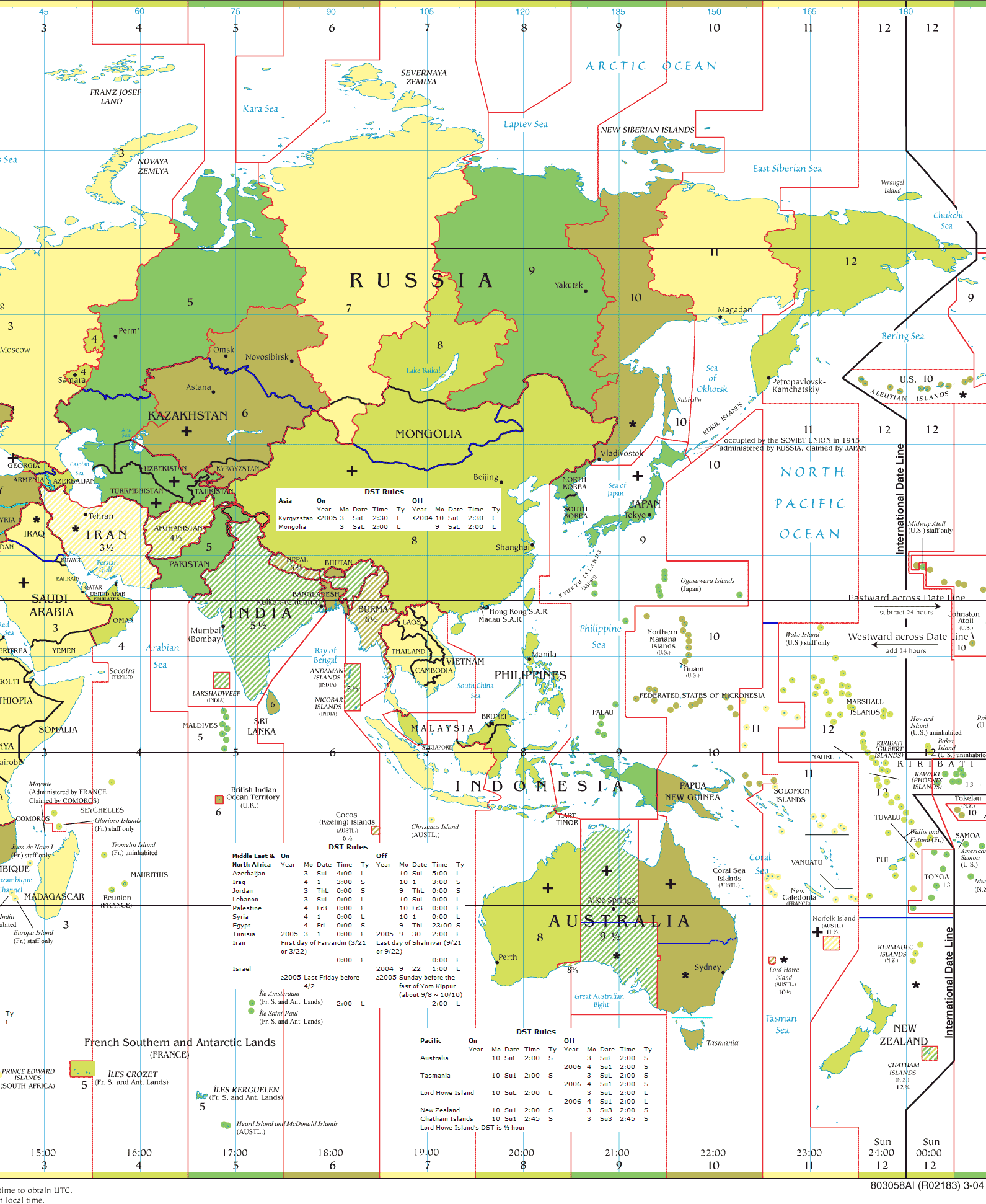 Asia time zones map