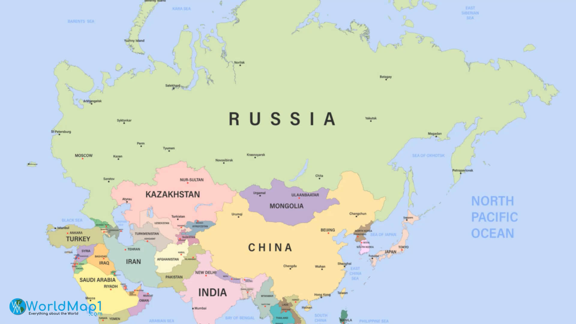 Asian countries political map