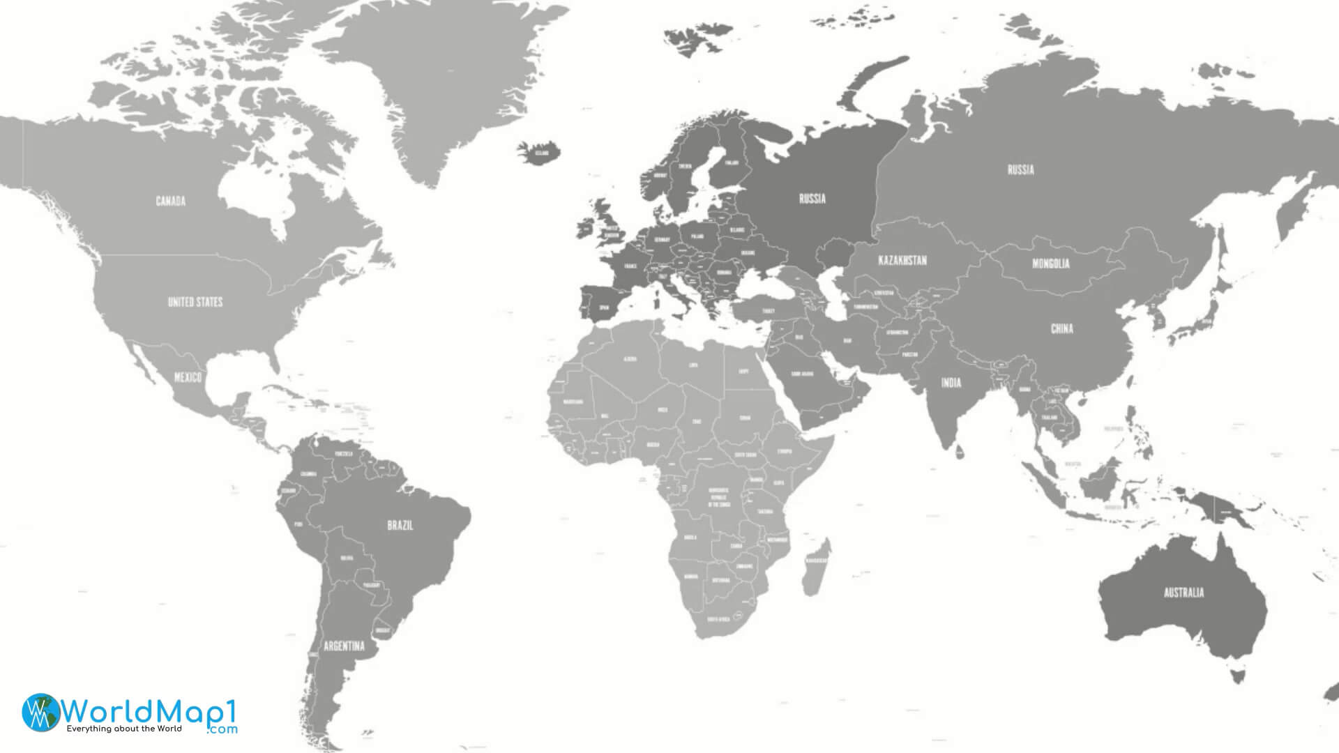 Blank Asia map with the World in gray color