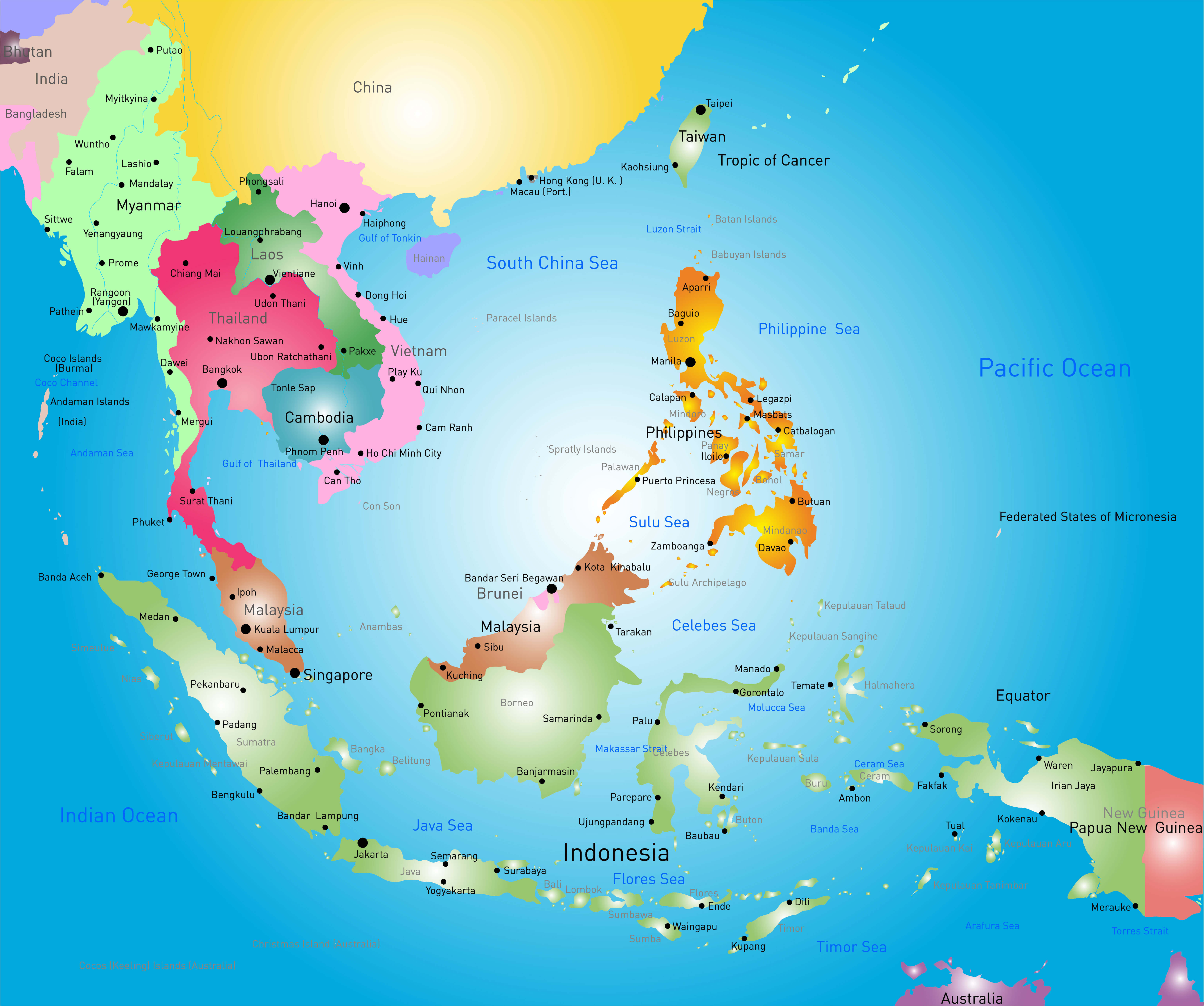 Colorful Southeast Asia map