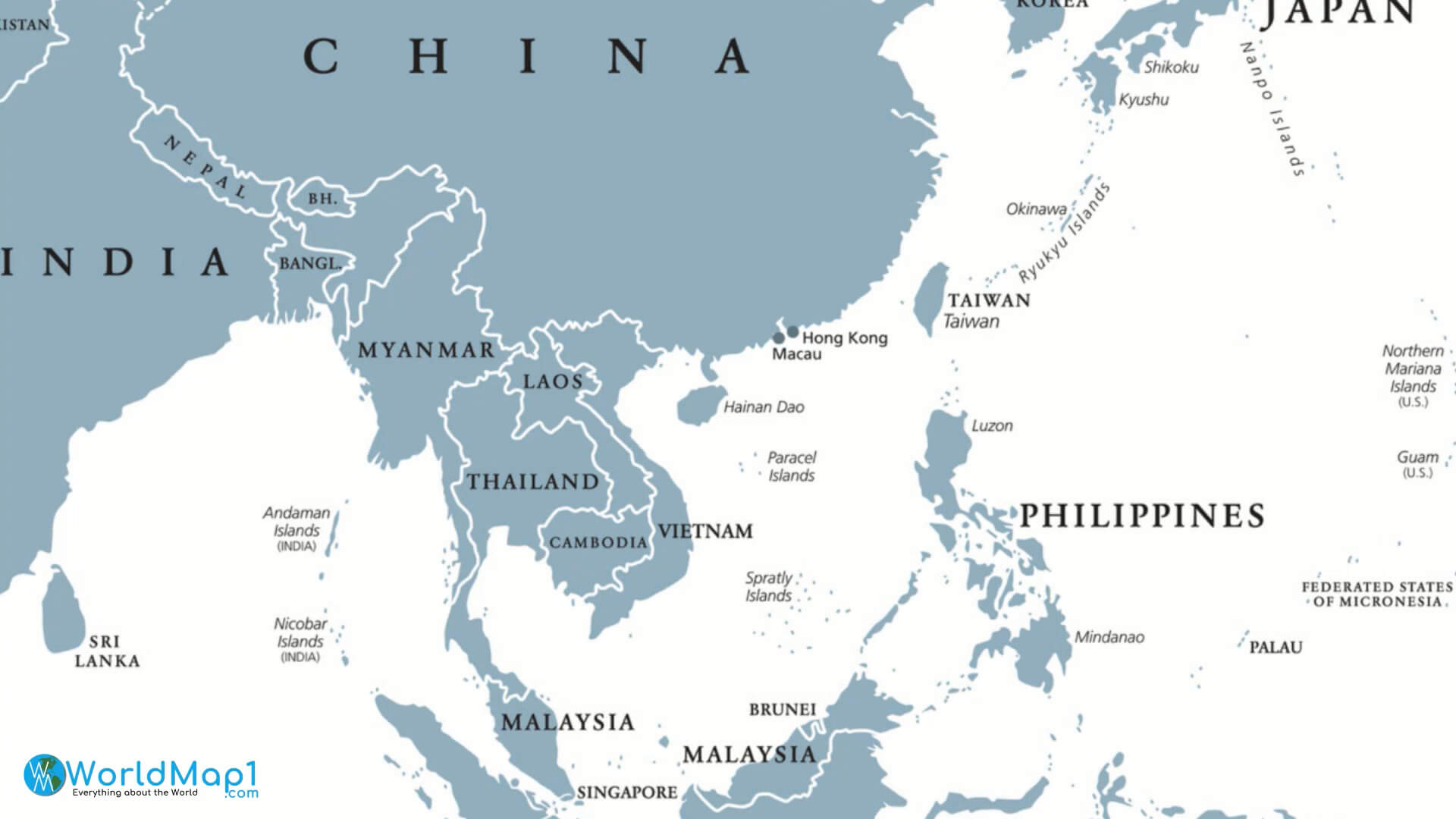 Far east Asia map and China