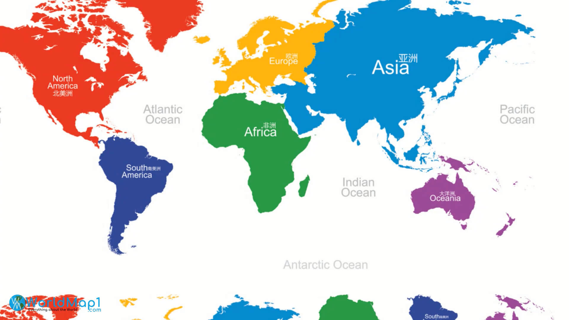 Map of Asia with oceans