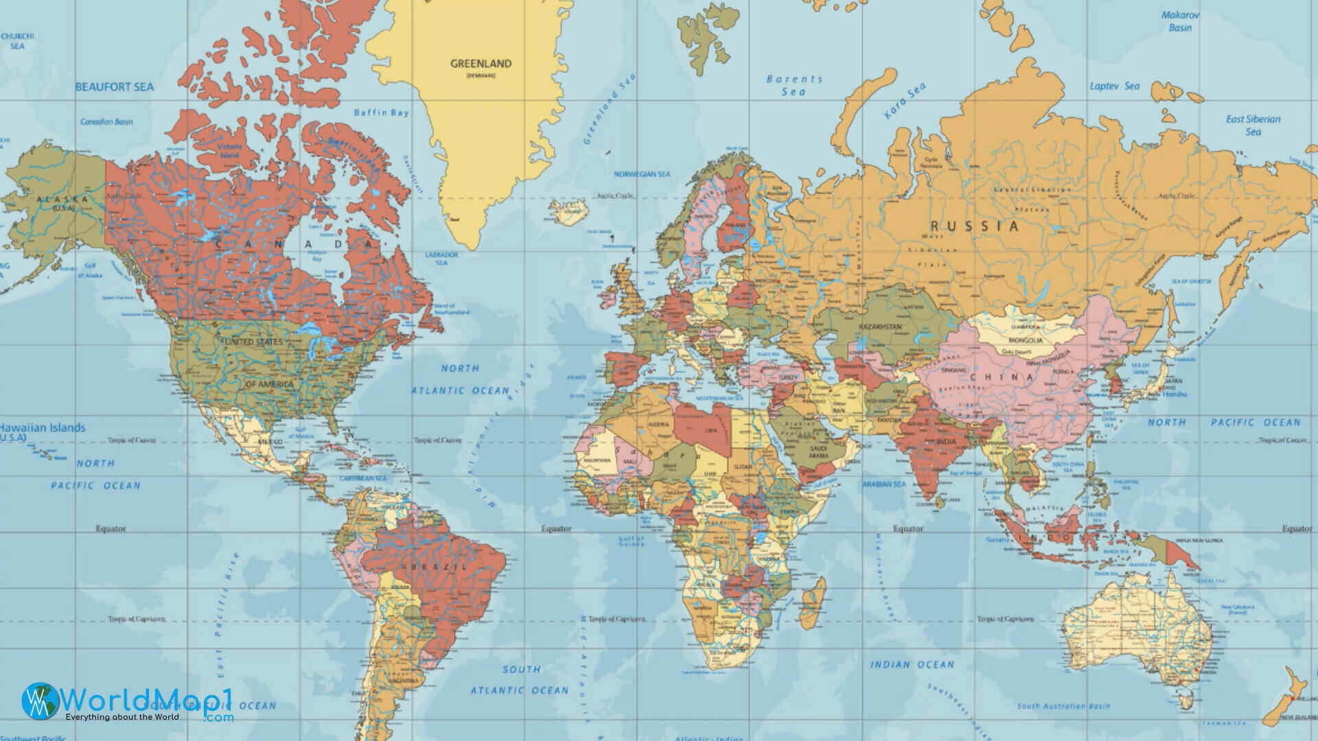 Political map of Asia with World map