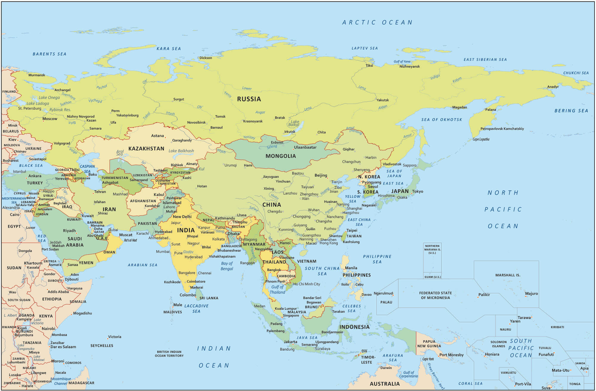 Political map of Asian countries