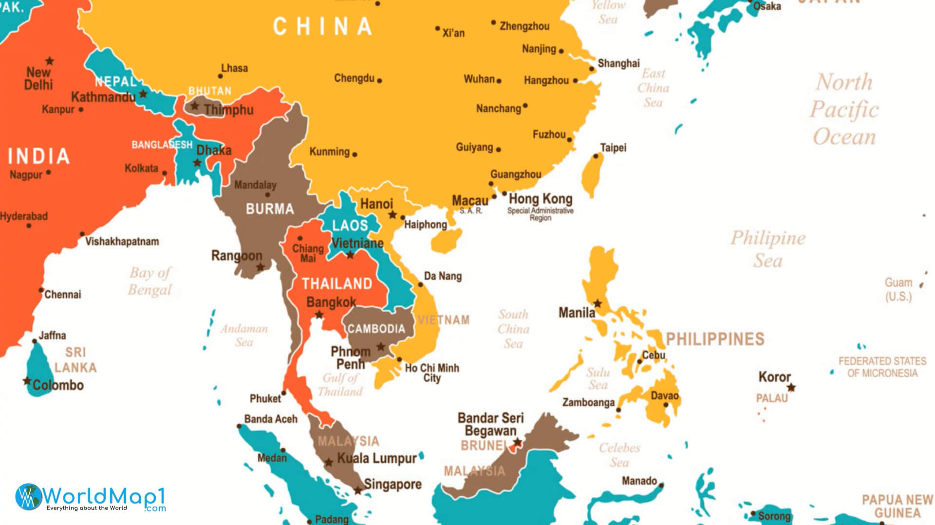 Political map of South east Asia