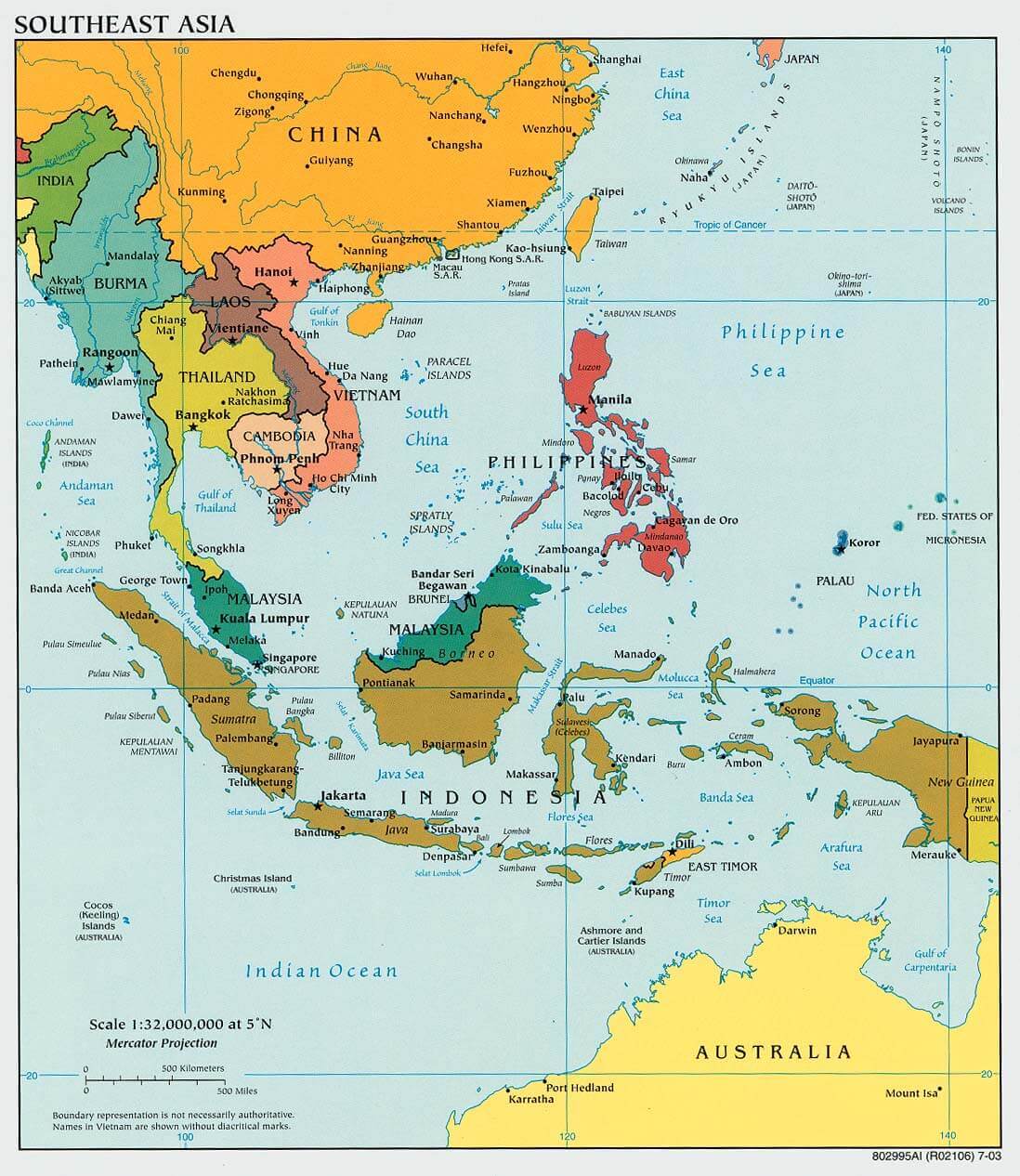 Southeast Asia political map 2003