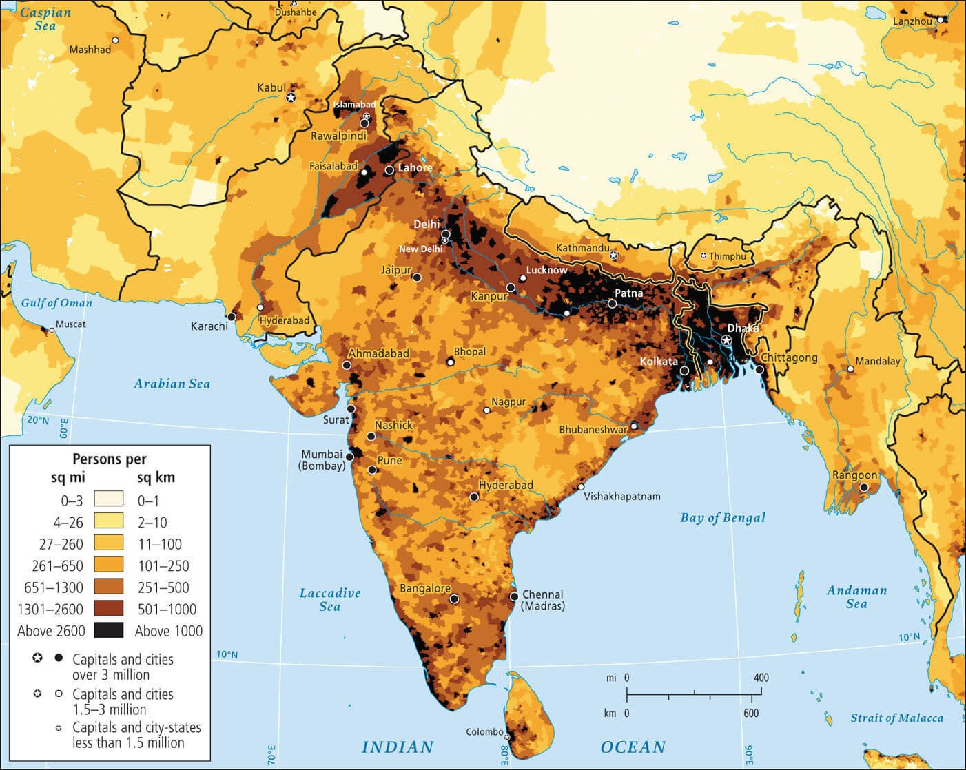 Asia India Pakistan population density map