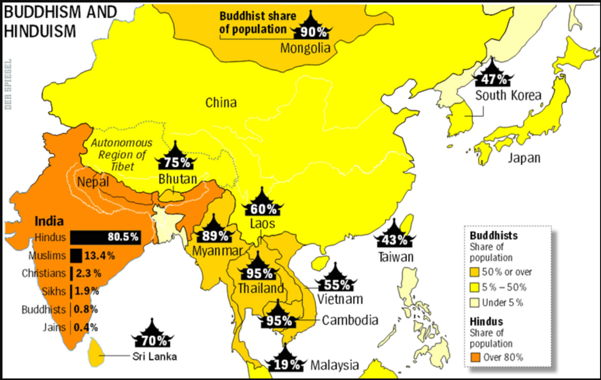 Asian countries population density map