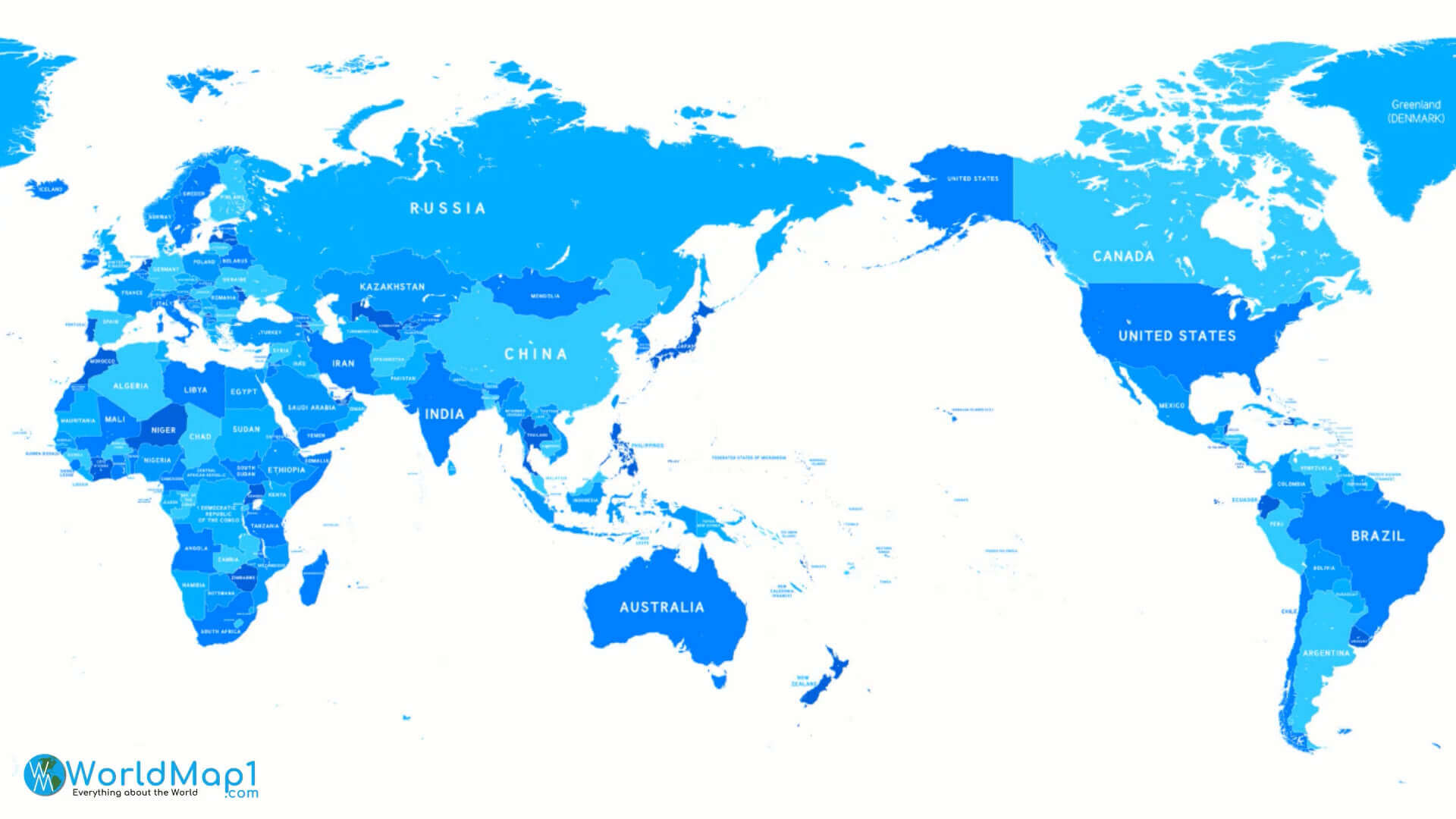 Blank Asia map with the World in blue color