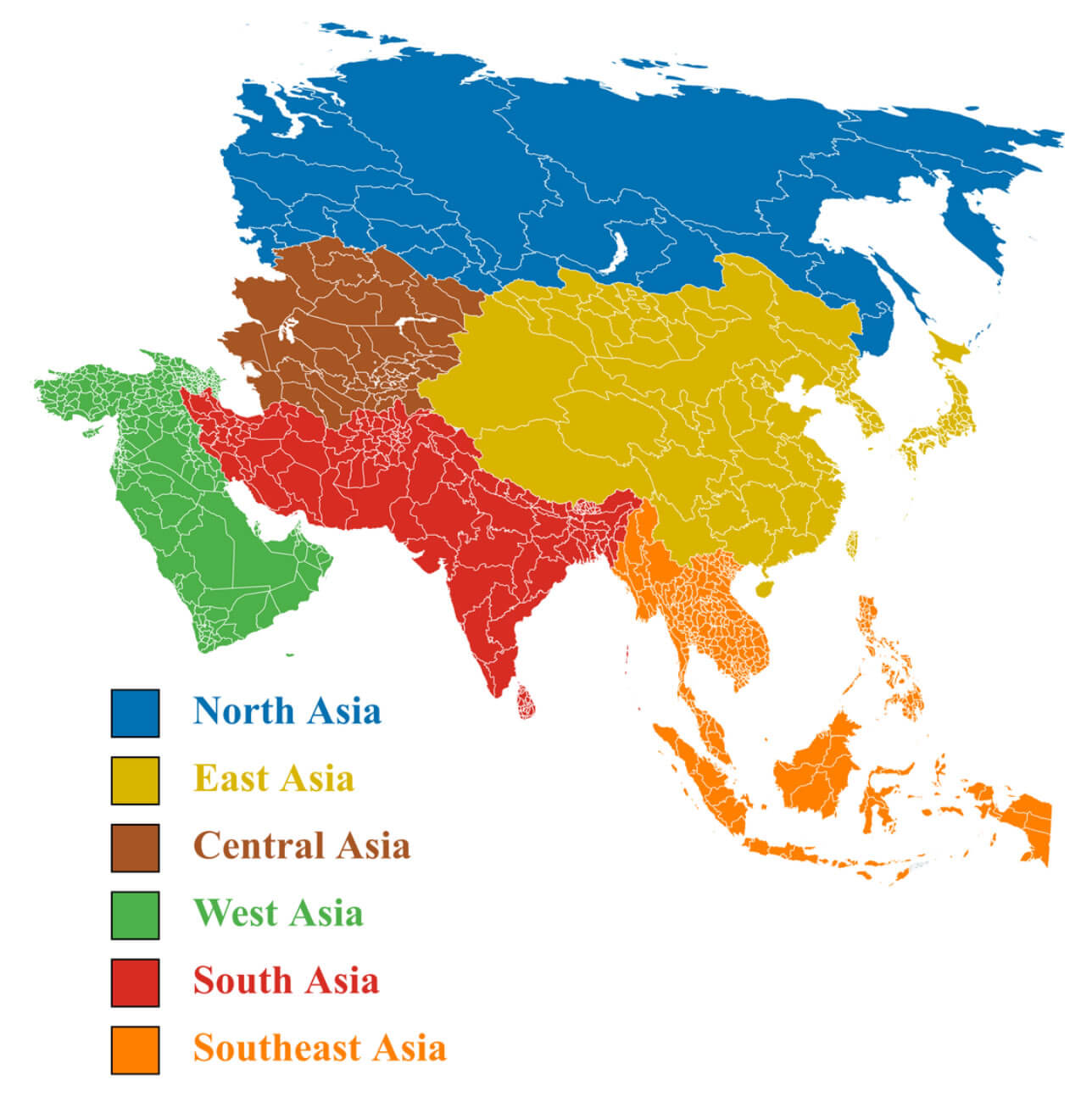 Detailed map of Asian regions