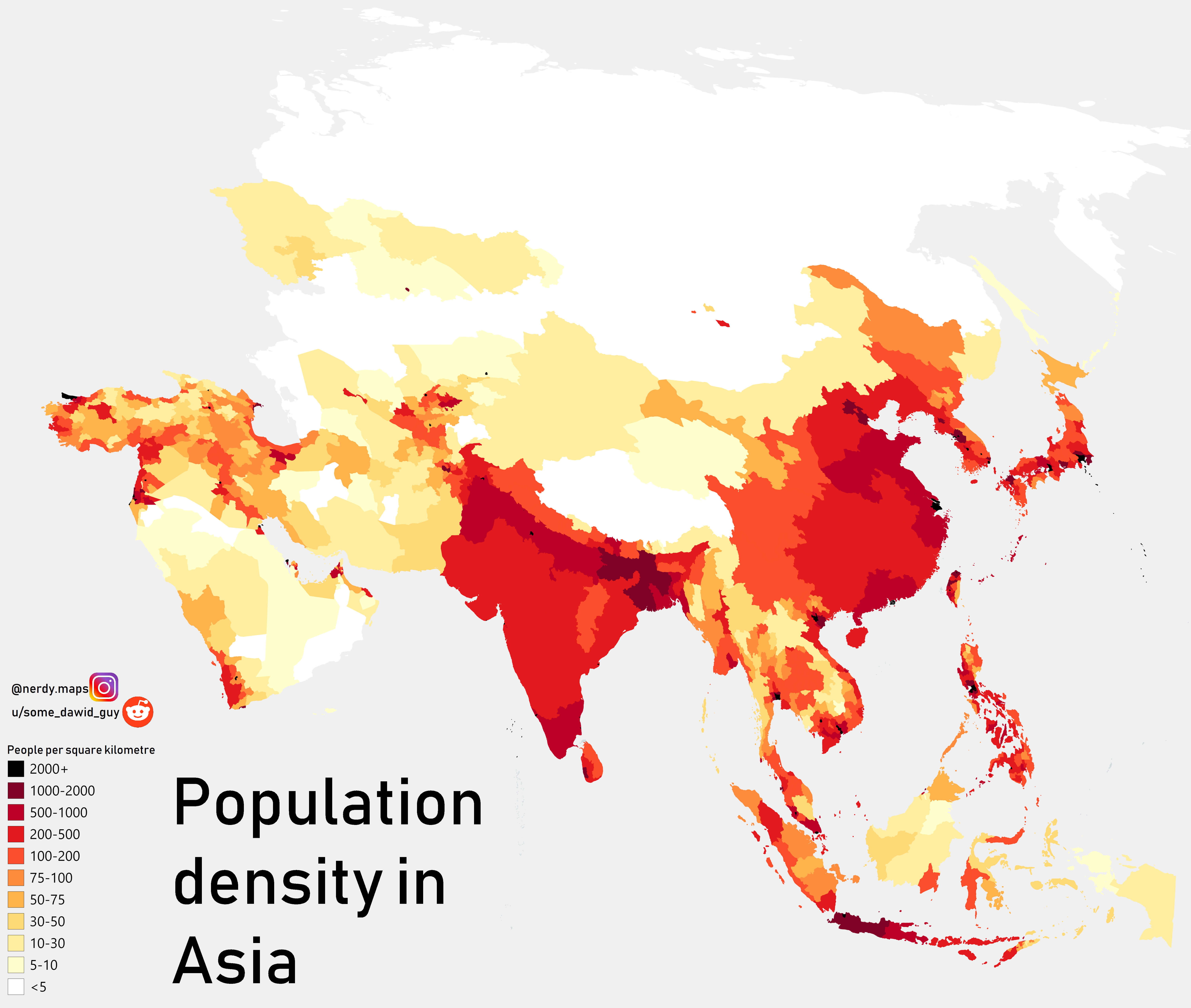 Population density map in Asia