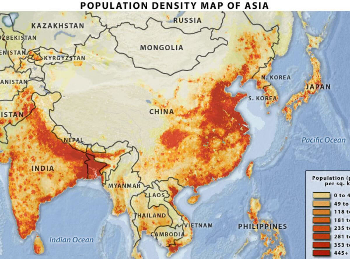Population density map of Asia