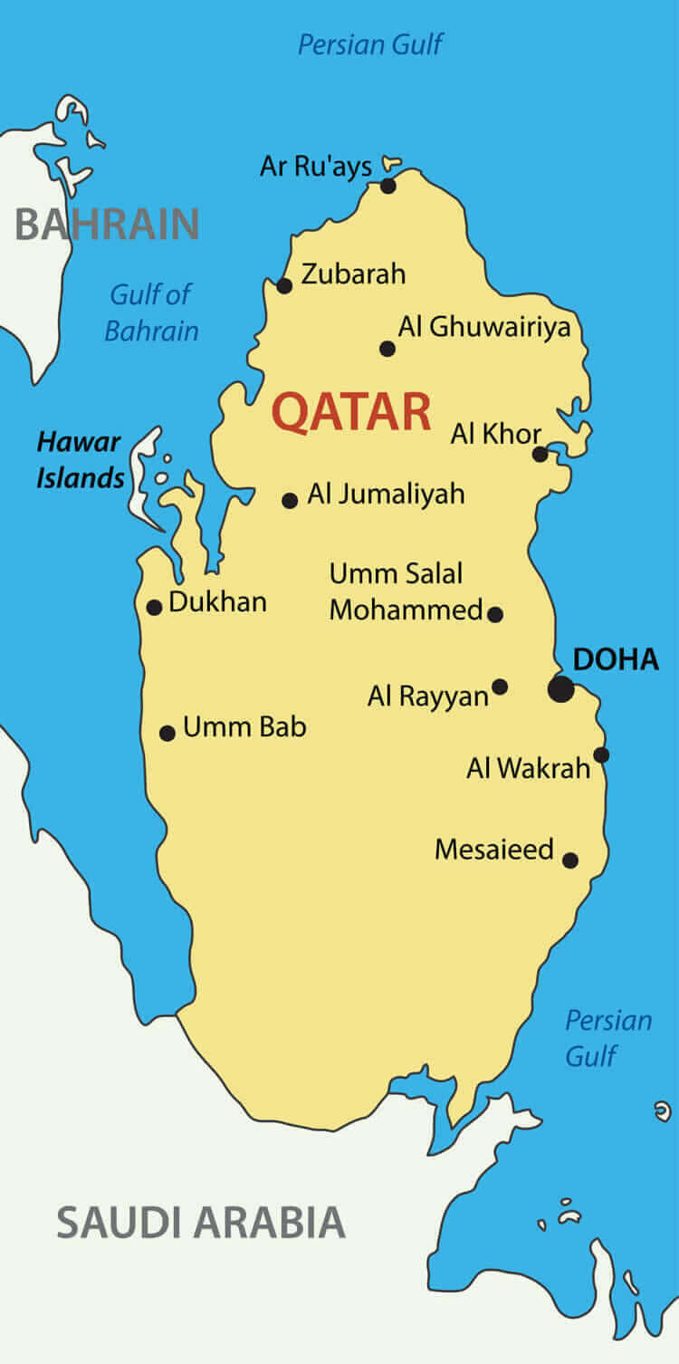 Qatar major cities and Doha map