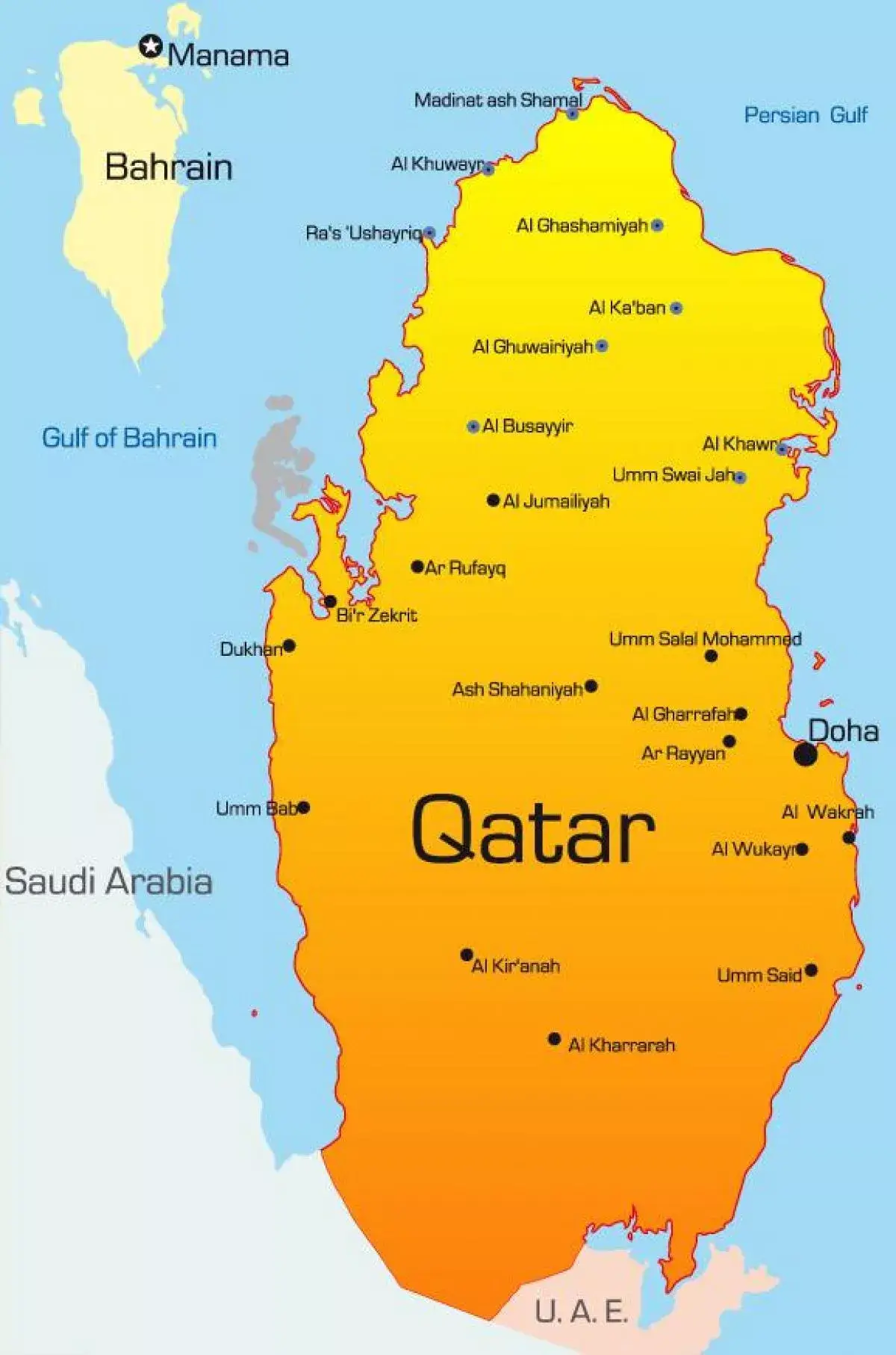 Map of Qatar with major cities