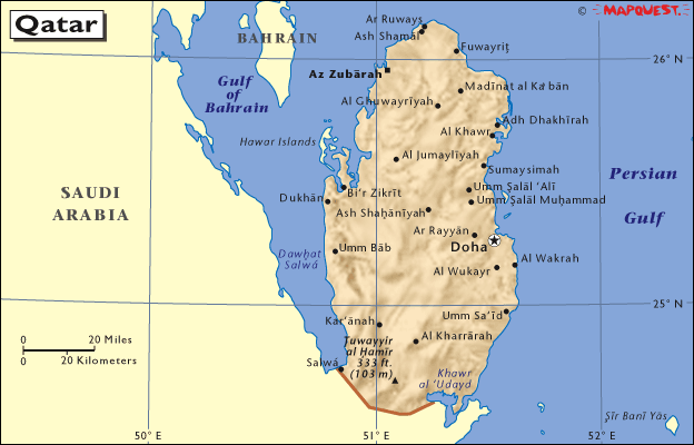 Physical map of Qatar