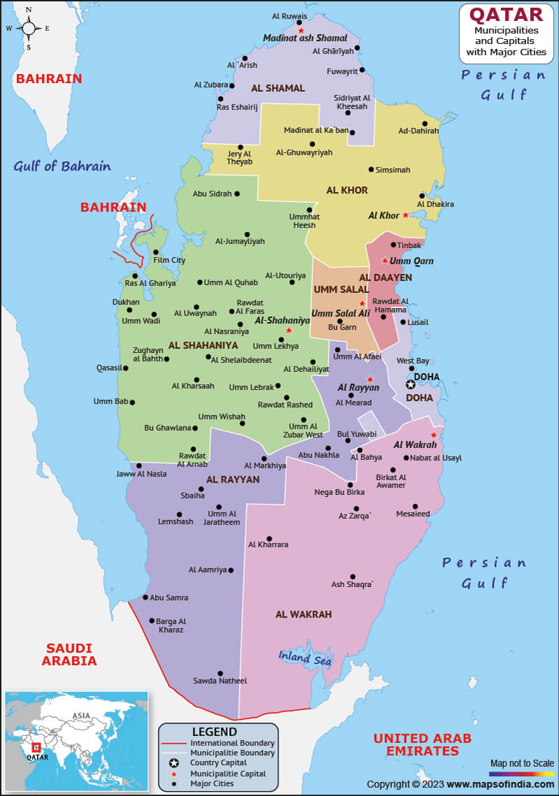 Qatar municipalities and capital map