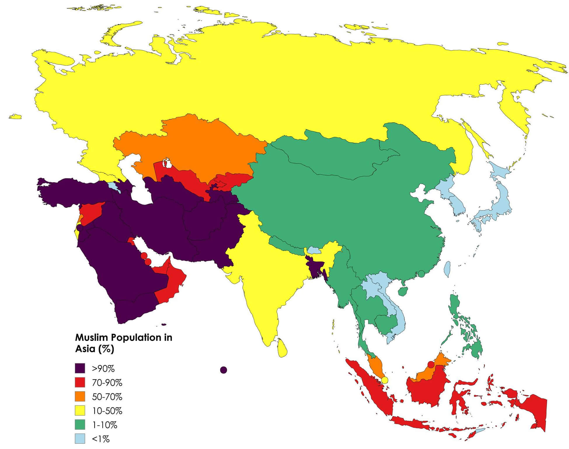 Muslim population map in Asia