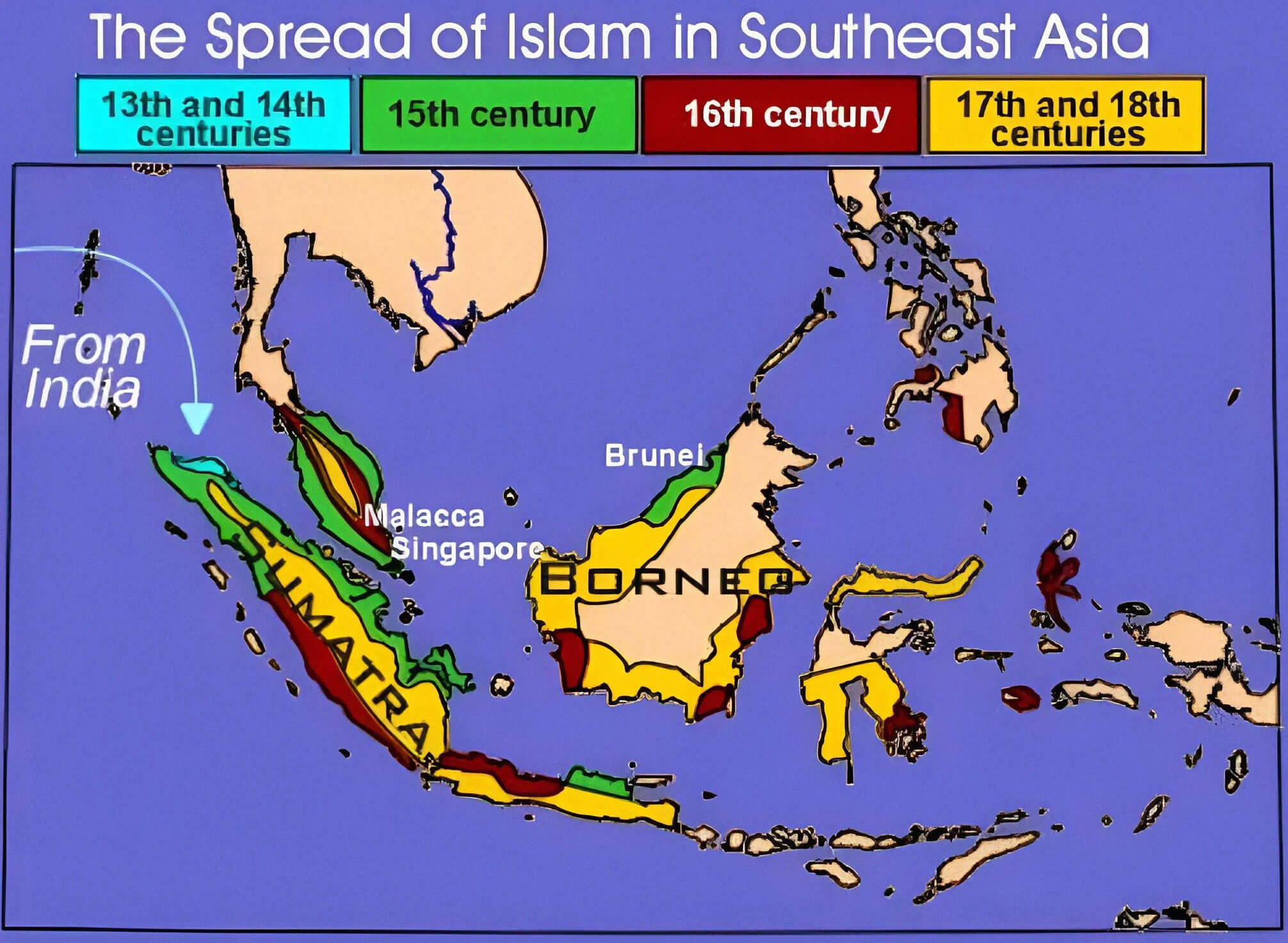 The spread map of Islam in Southeast Asia