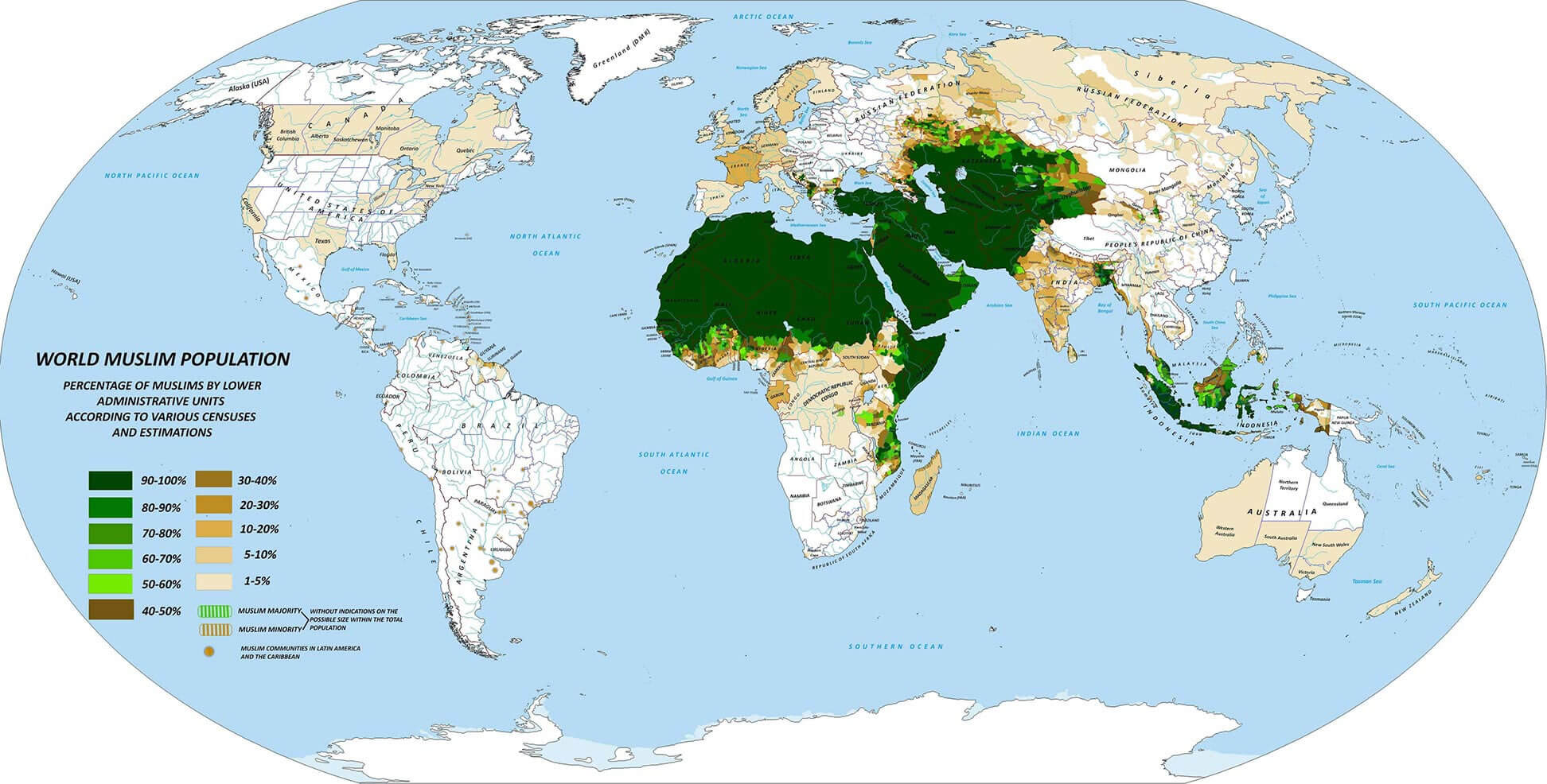 World population map in Asia