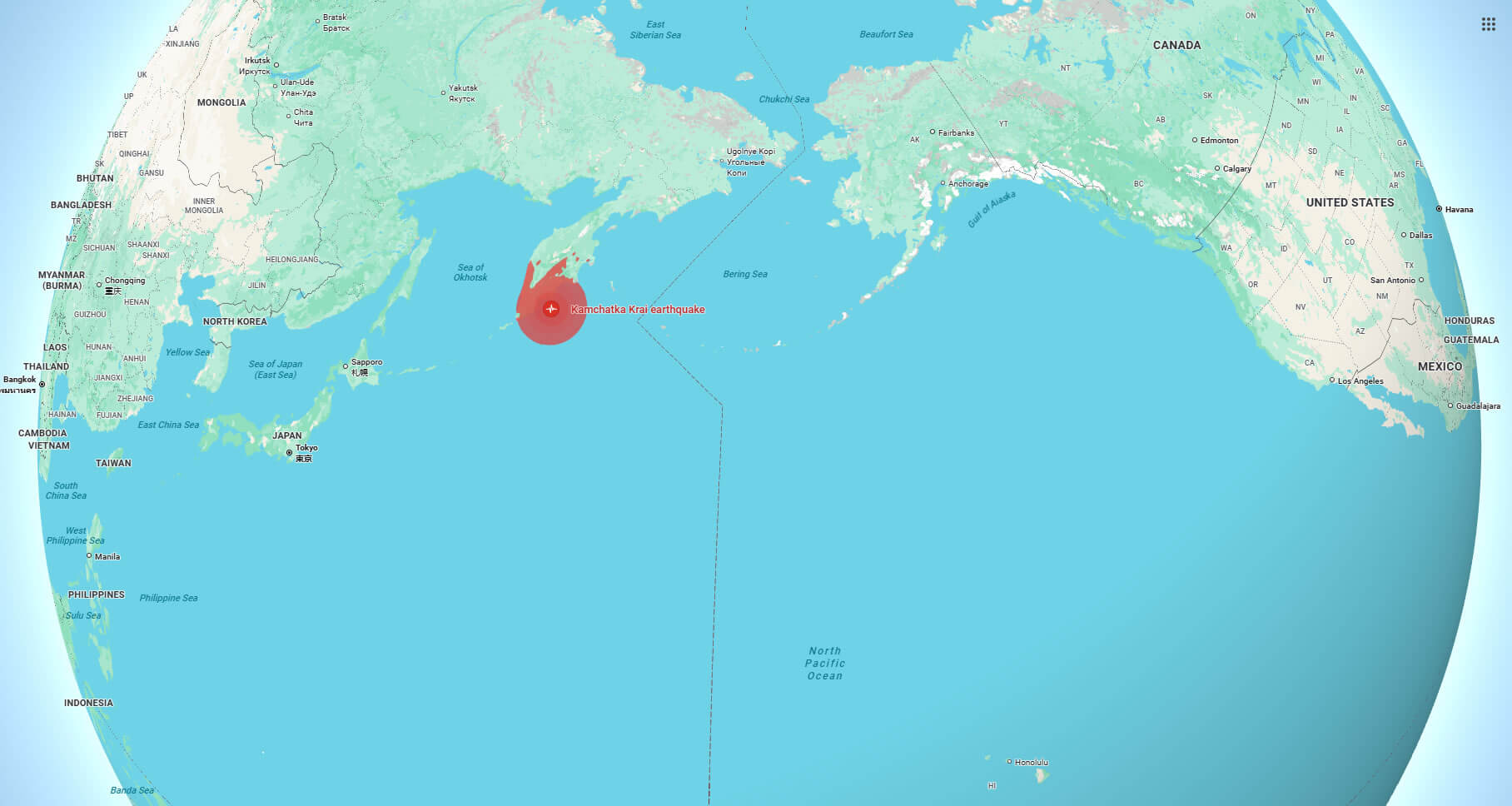 8.8 Kamchatka Krai earthquake map Russia japan Hawaii 2025
