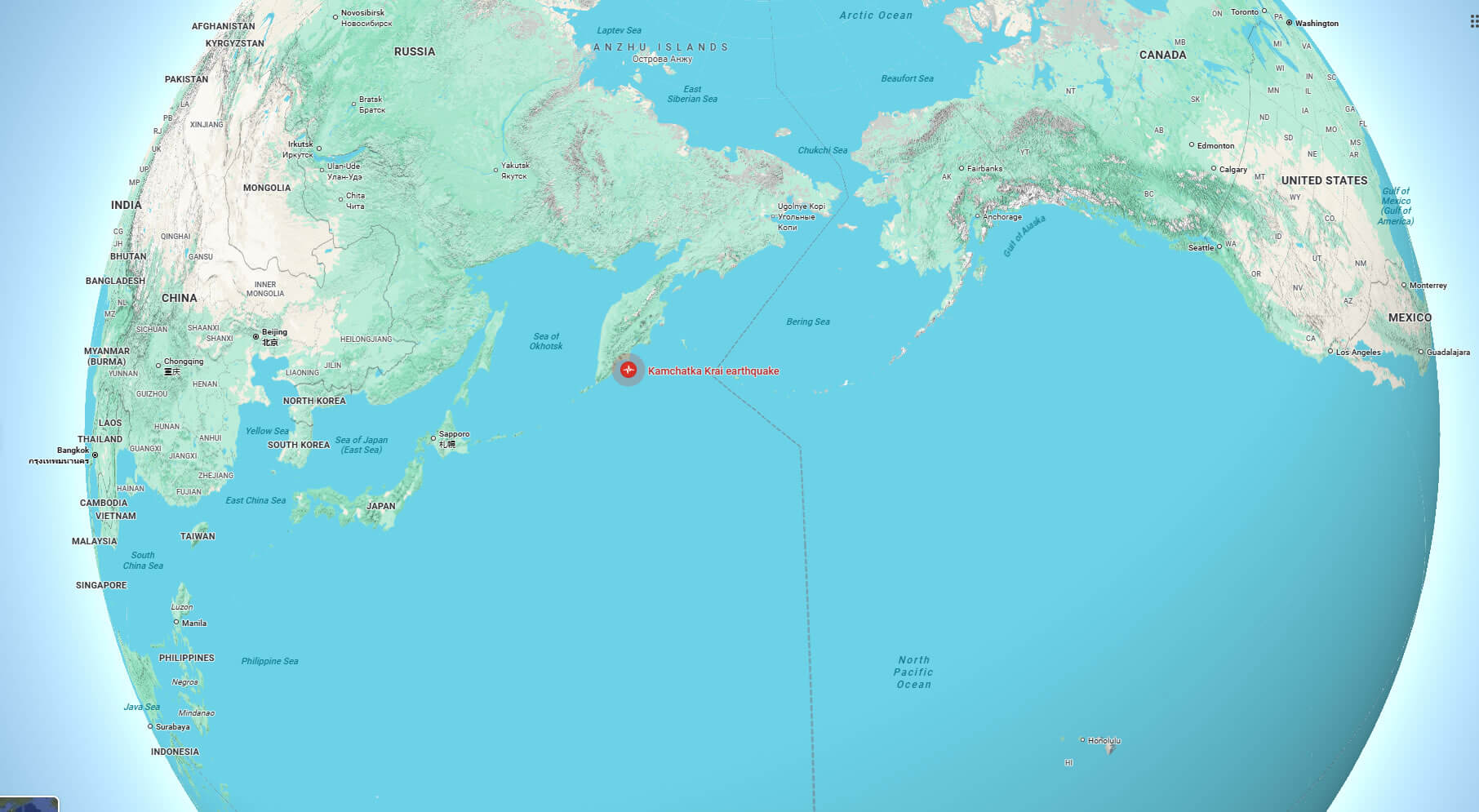 8.8 Kamchatka Krai earthquake terrain map Russia japan Hawaii 2025