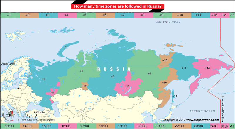 Russia map how many time zones