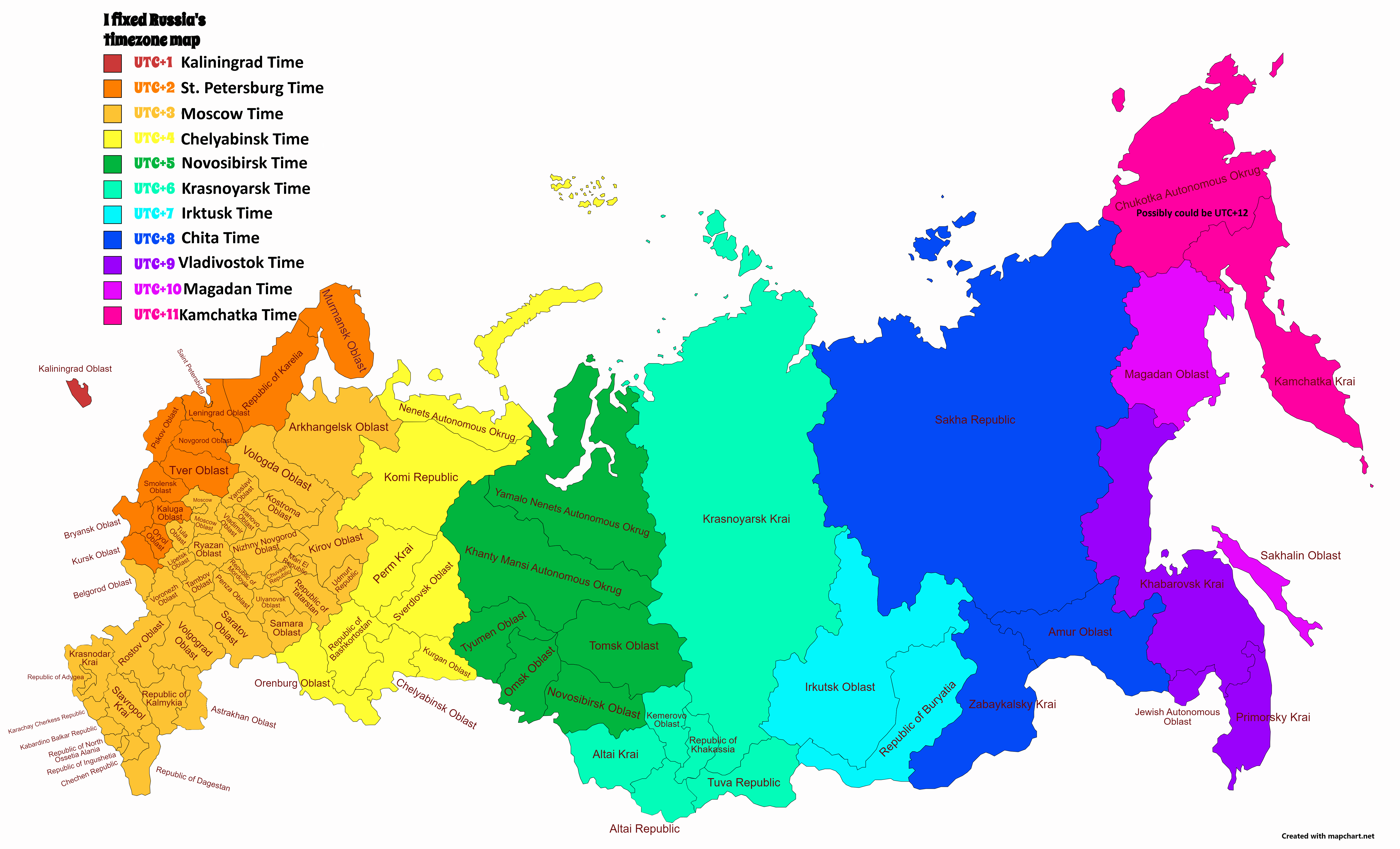 Russia time zone map with utc 1 11