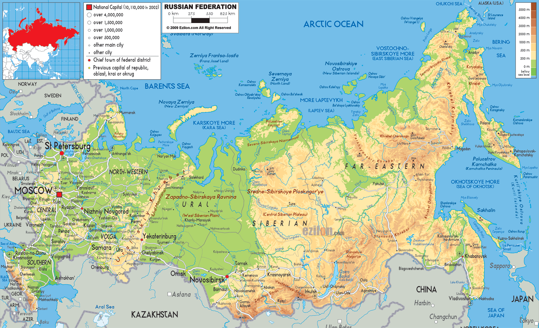 Russian physical map