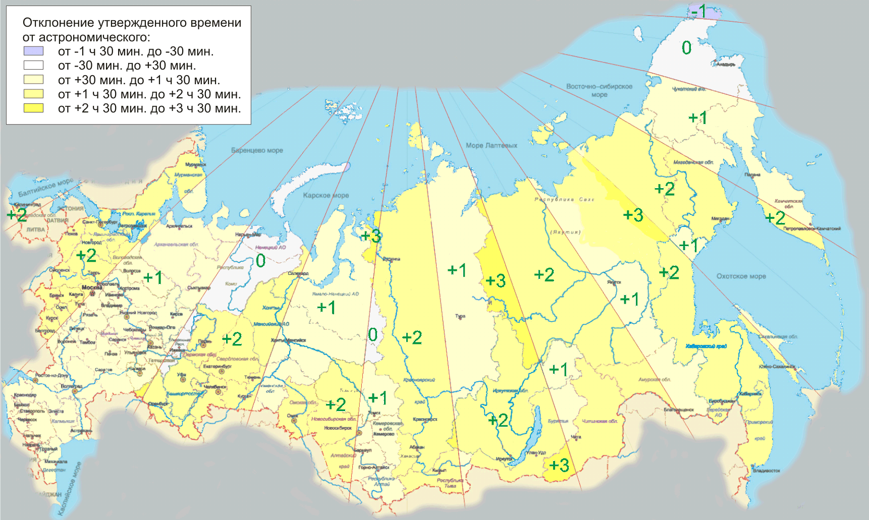Time zones in Russia difference with standard time