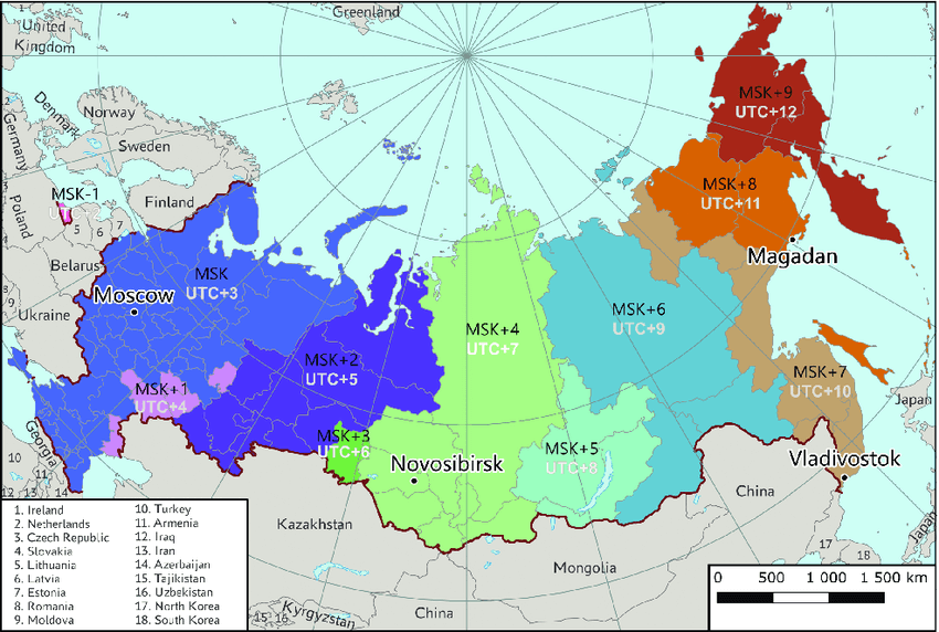 Time zones map of Russia