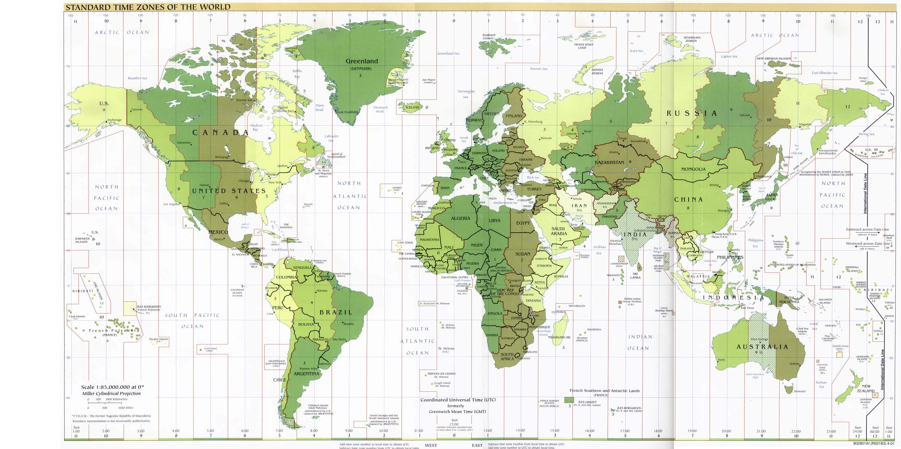 Time zones map of the World and Russia