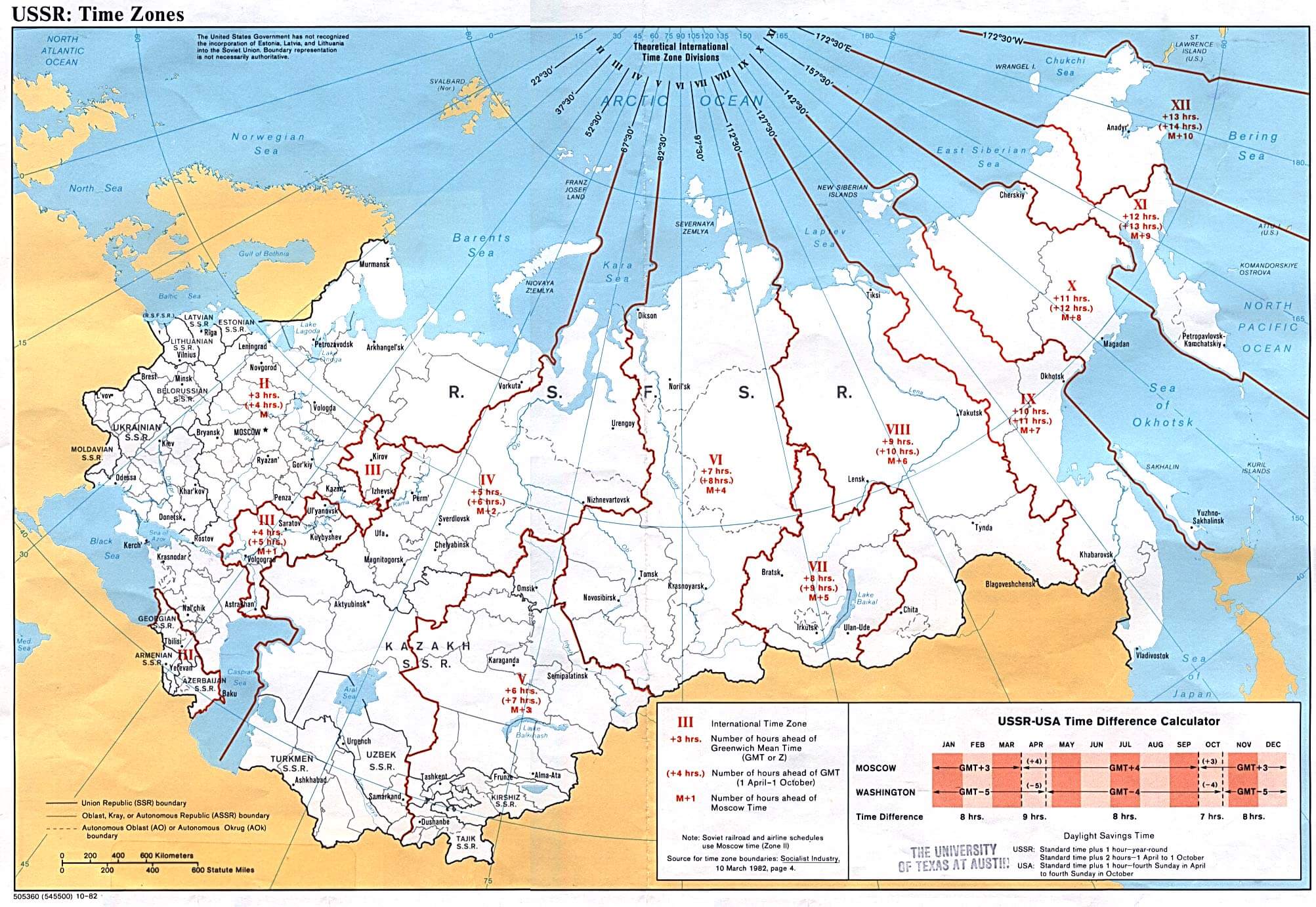 USSR and USA time zone difference map