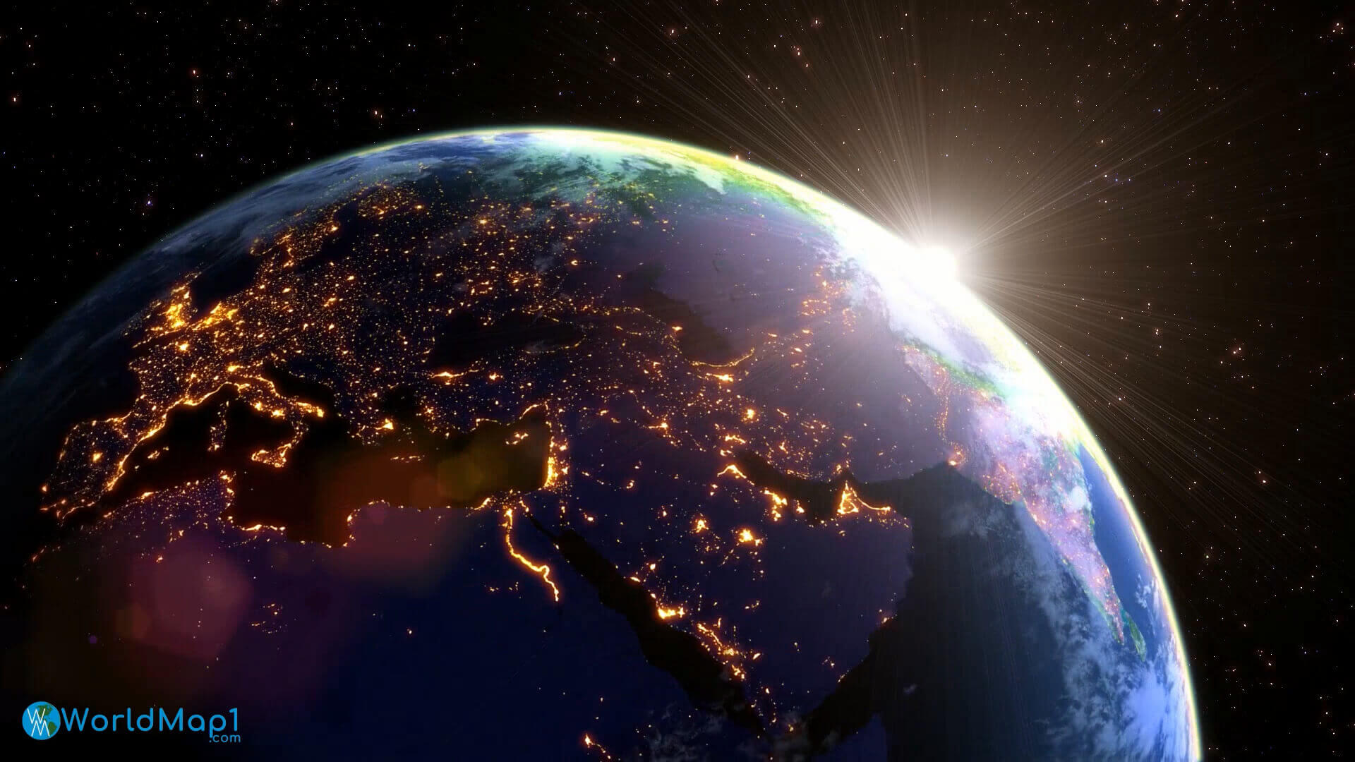 Europe Asia in the night from space