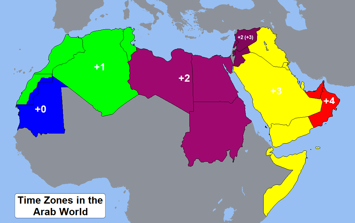 Time zones map in the Arab World
