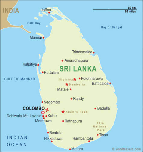 Sri Lanka map with major cities