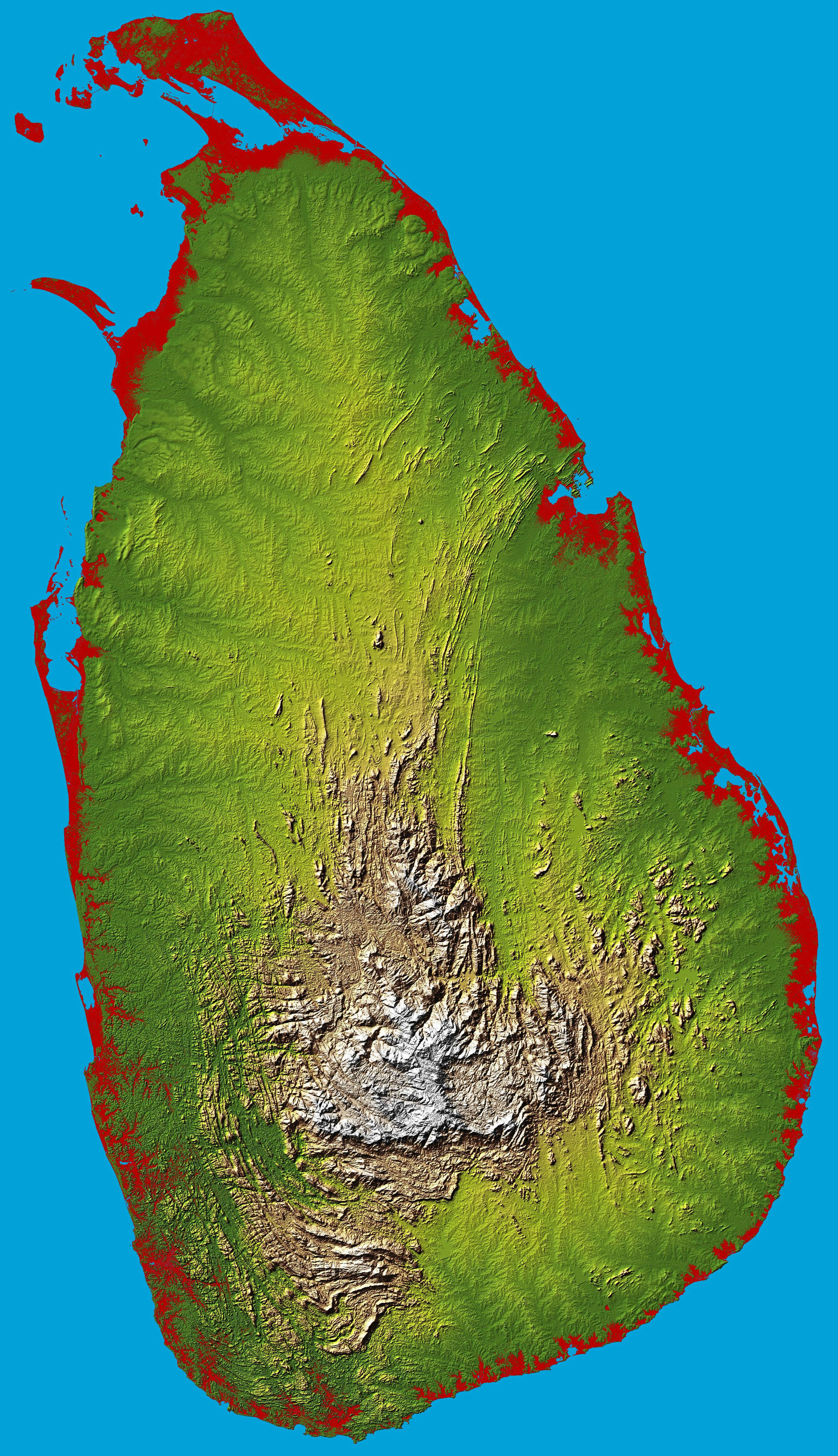 Topographic map of Sri Lanka