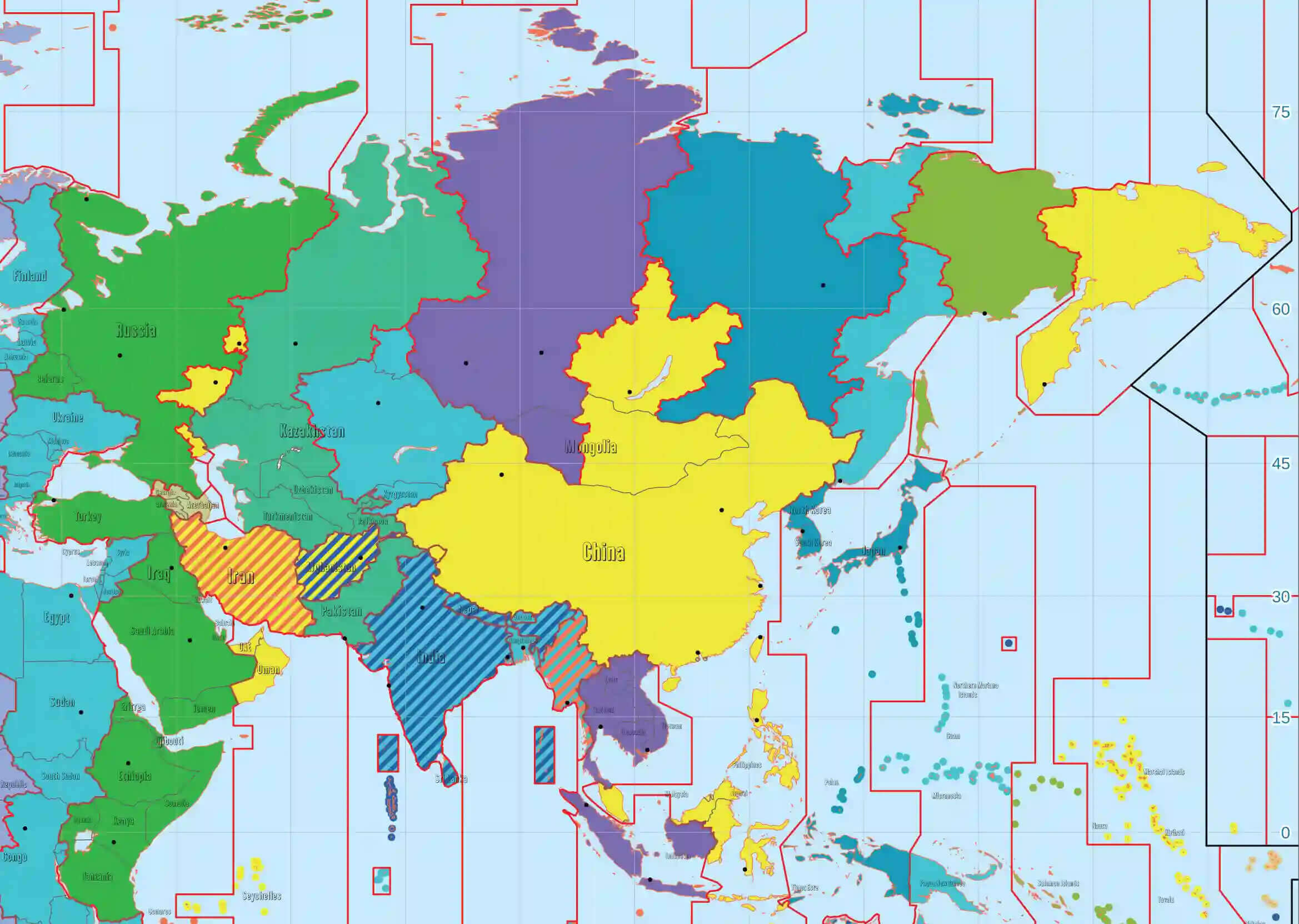 Asia time zones map