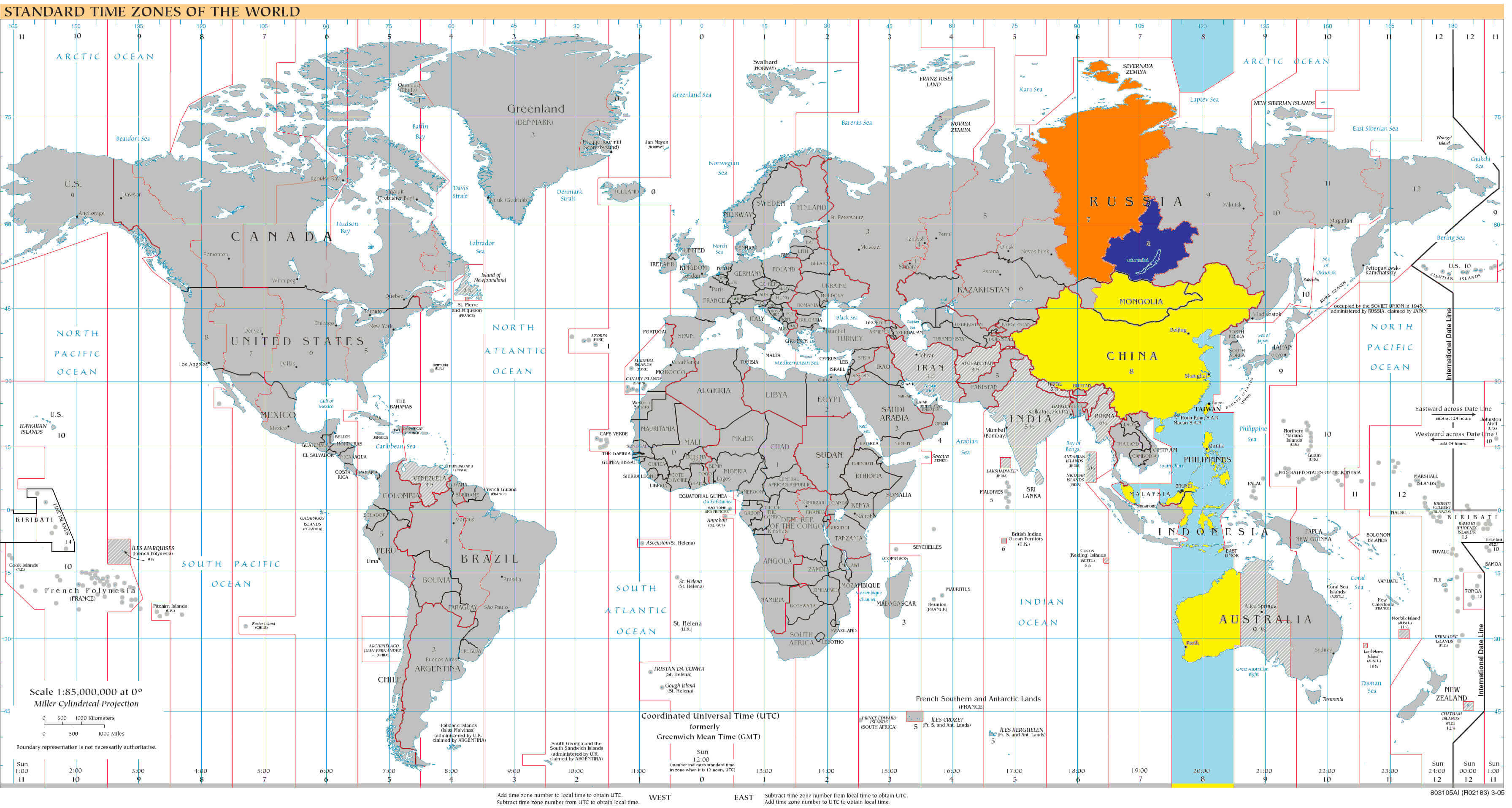 Standard time zones of the World and Asia china Russia