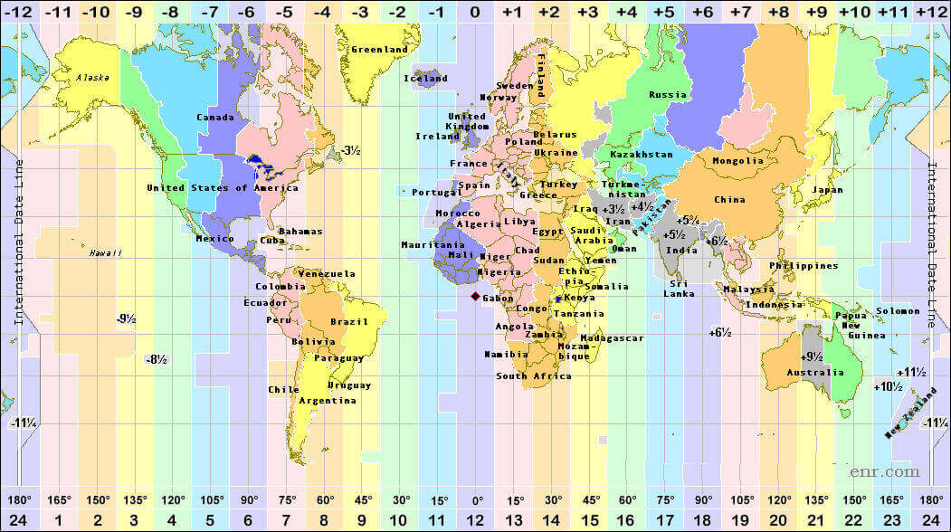 World and Asia time zones map