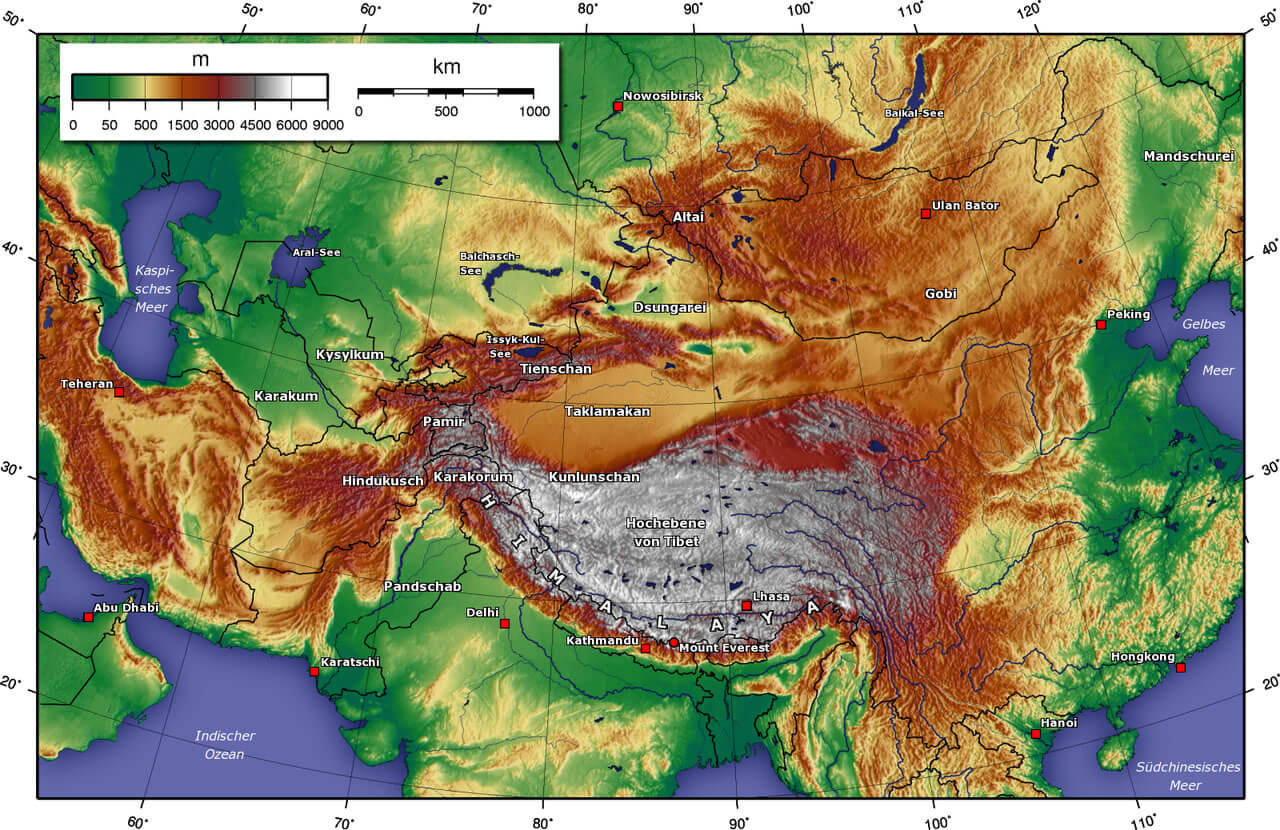 Central Asia topo map