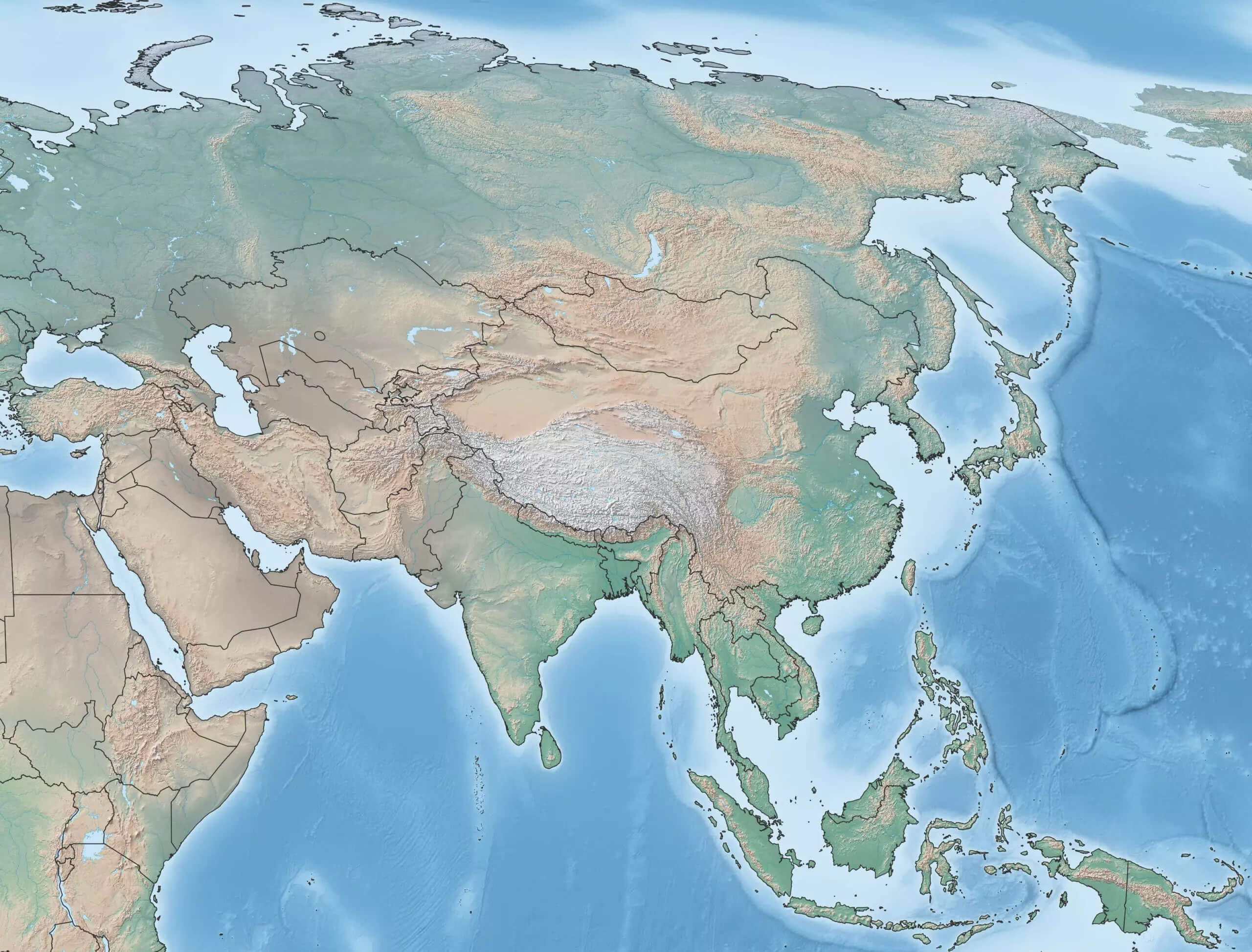 Physical and topography maps of Asia