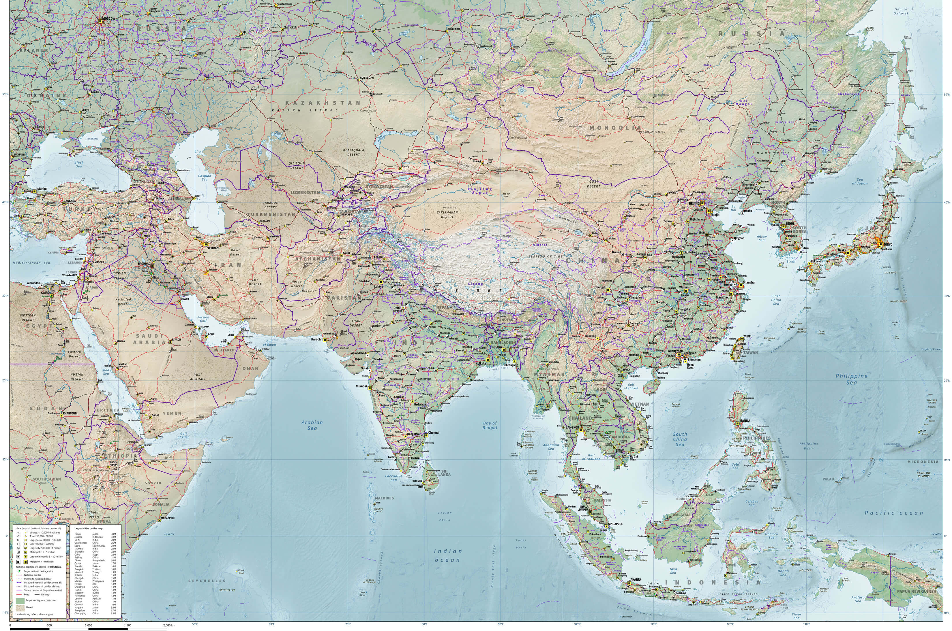 Populous Asia topographic map