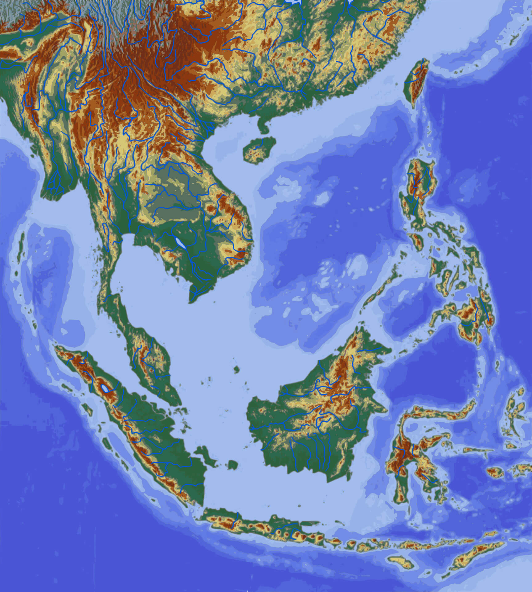 Southeast Asia topographic map
