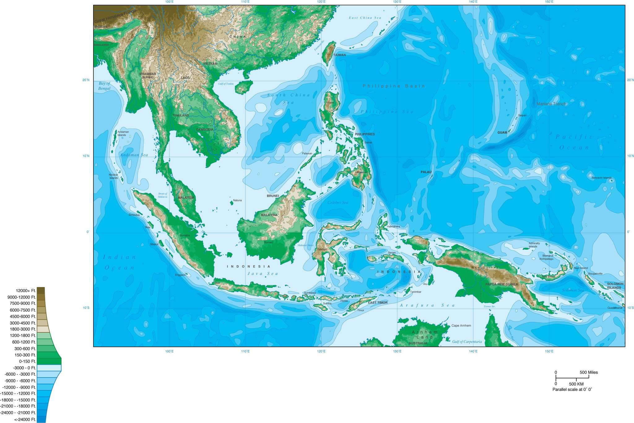 Southeast Asia topo map