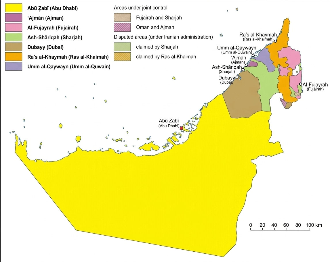 Regions map of United Arab Emirates